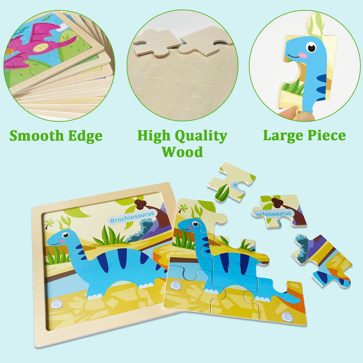 OSBOO Wooden Dinosaur Puzzles for Toddlers – 8 Dinosaur Shapes, Educational & Safe Play