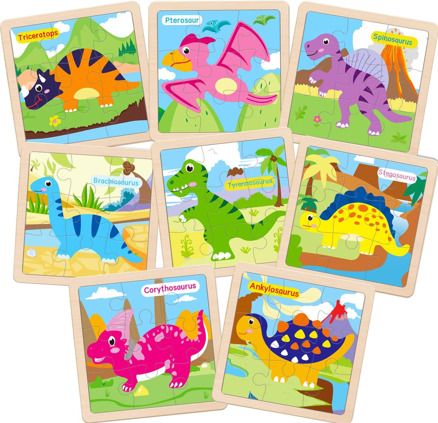 OSBOO Wooden Dinosaur Puzzles for Toddlers – 8 Dinosaur Shapes, Educational & Safe Play