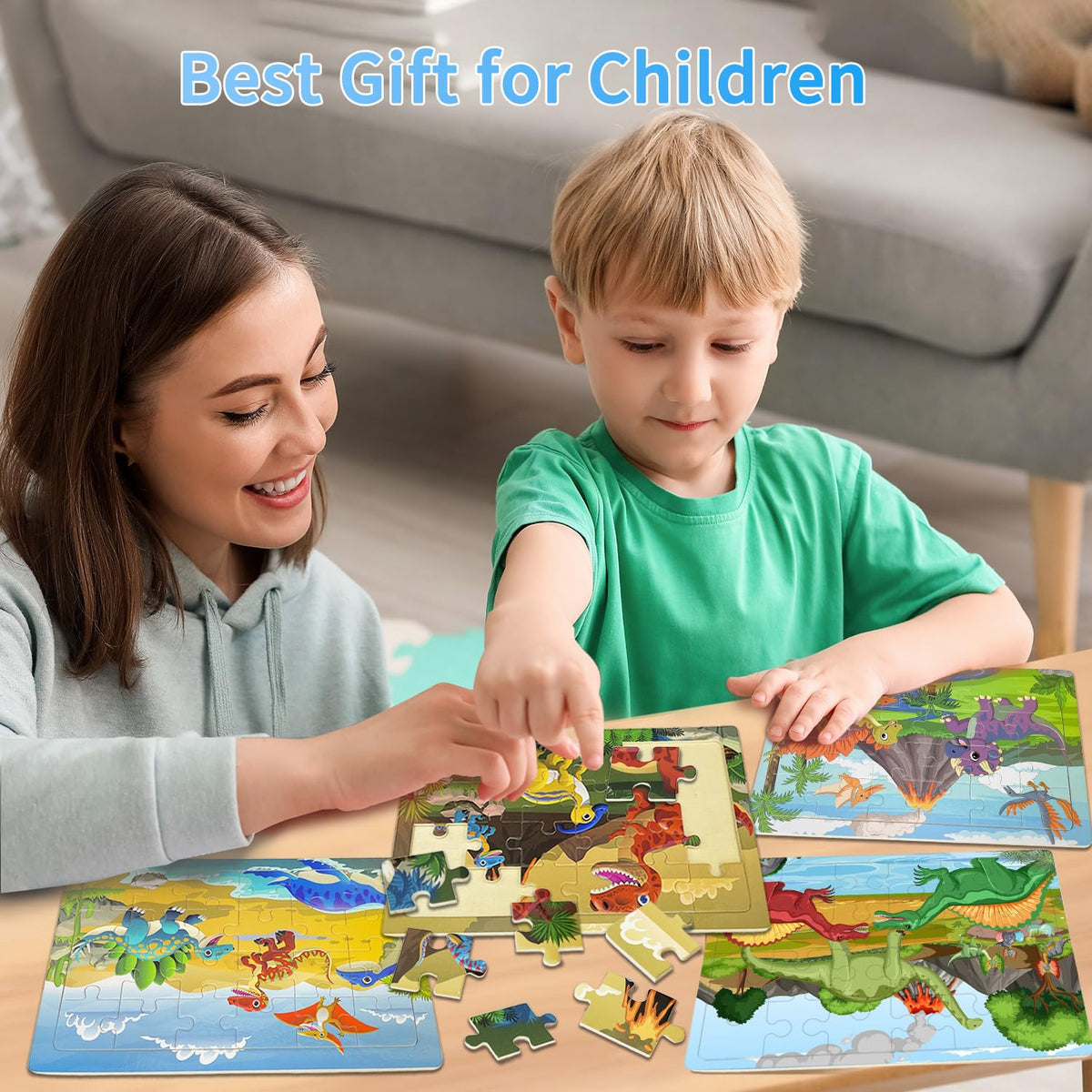 OSBOO Dinosaur Wooden Puzzles – 24-Piece Jigsaws for Kids 3-6