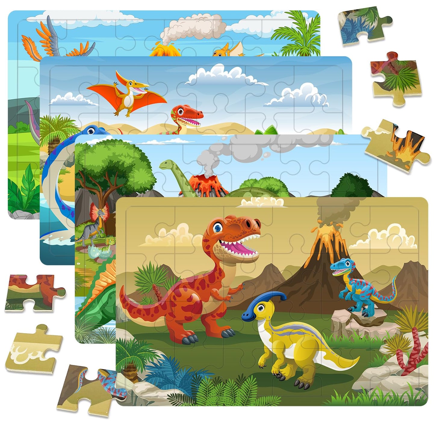 OSBOO Dinosaur Wooden Puzzles – 24-Piece Jigsaws for Kids 3-6