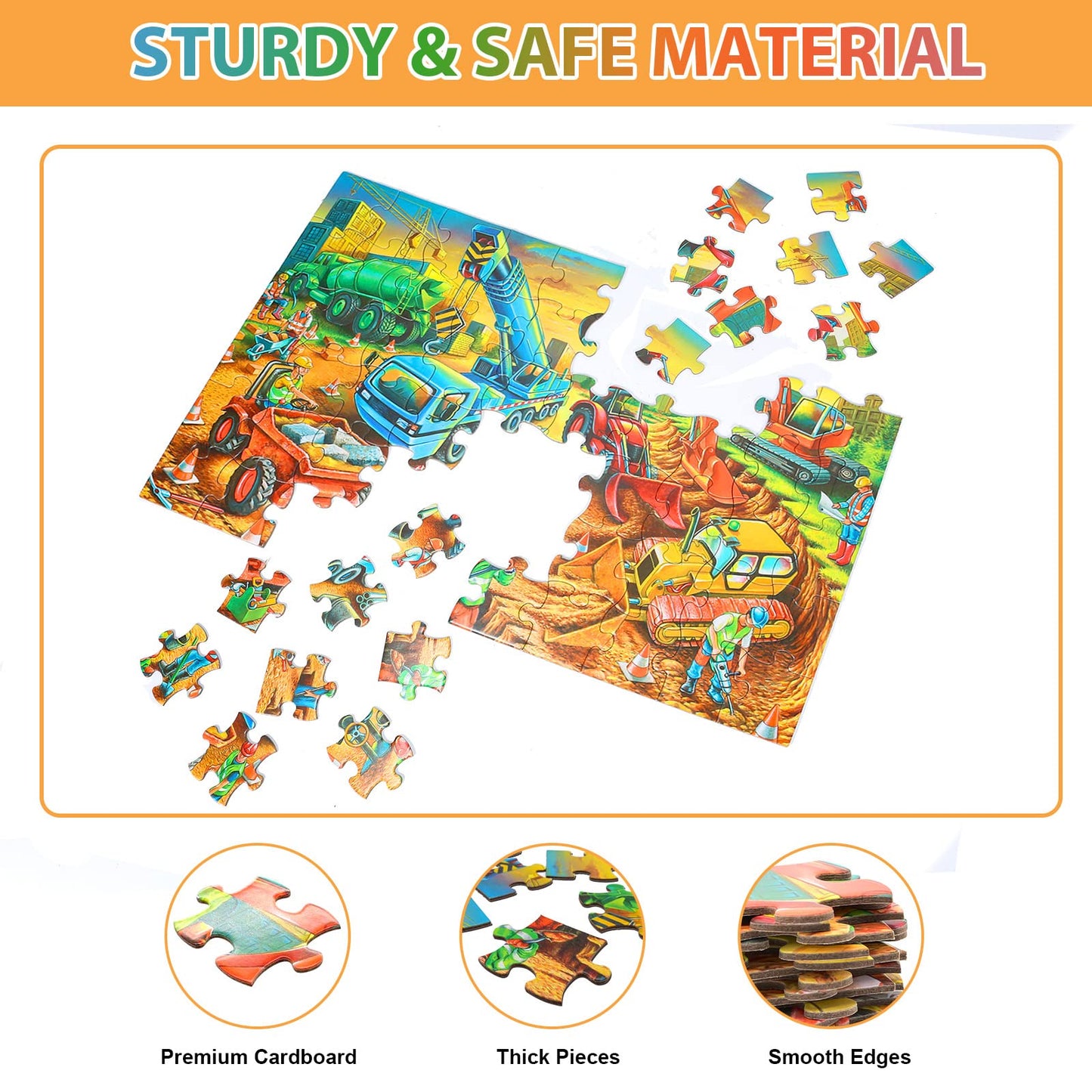 OSBOO Construction Site Puzzle – 60-Piece Large Piece Jigsaw for Kids Aged 3-8