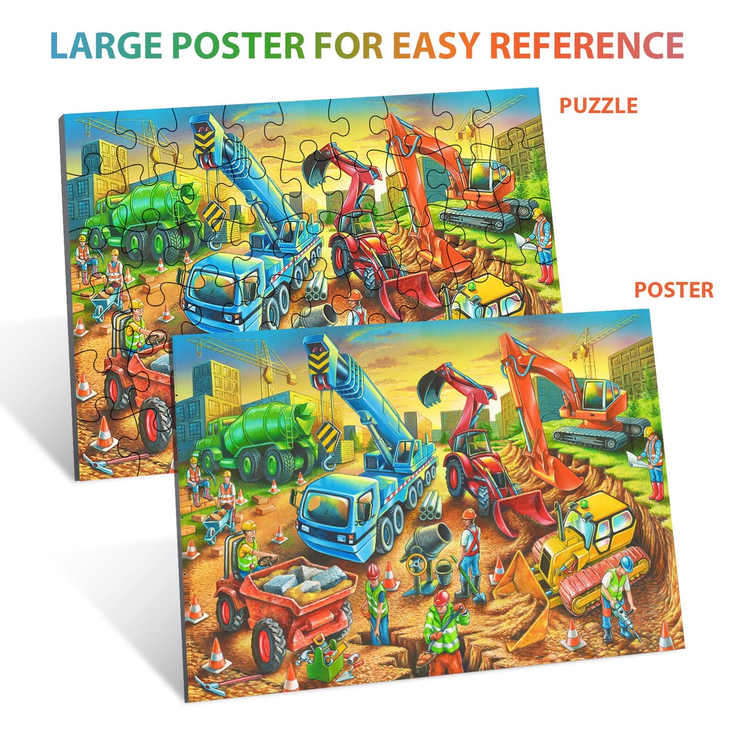 OSBOO Construction Site Puzzle – 60-Piece Large Piece Jigsaw for Kids Aged 3-8