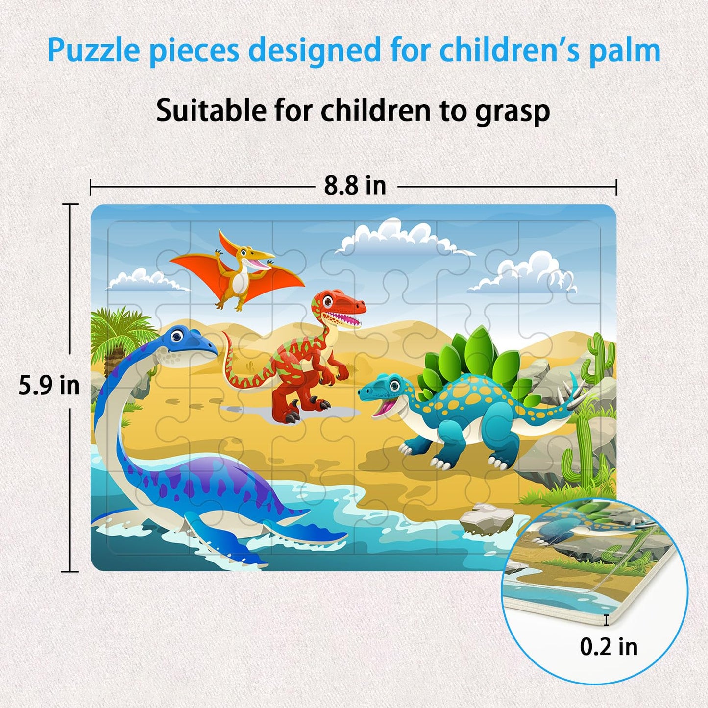 OSBOO Dinosaur Wooden Puzzles – 24-Piece Jigsaws for Kids 3-6