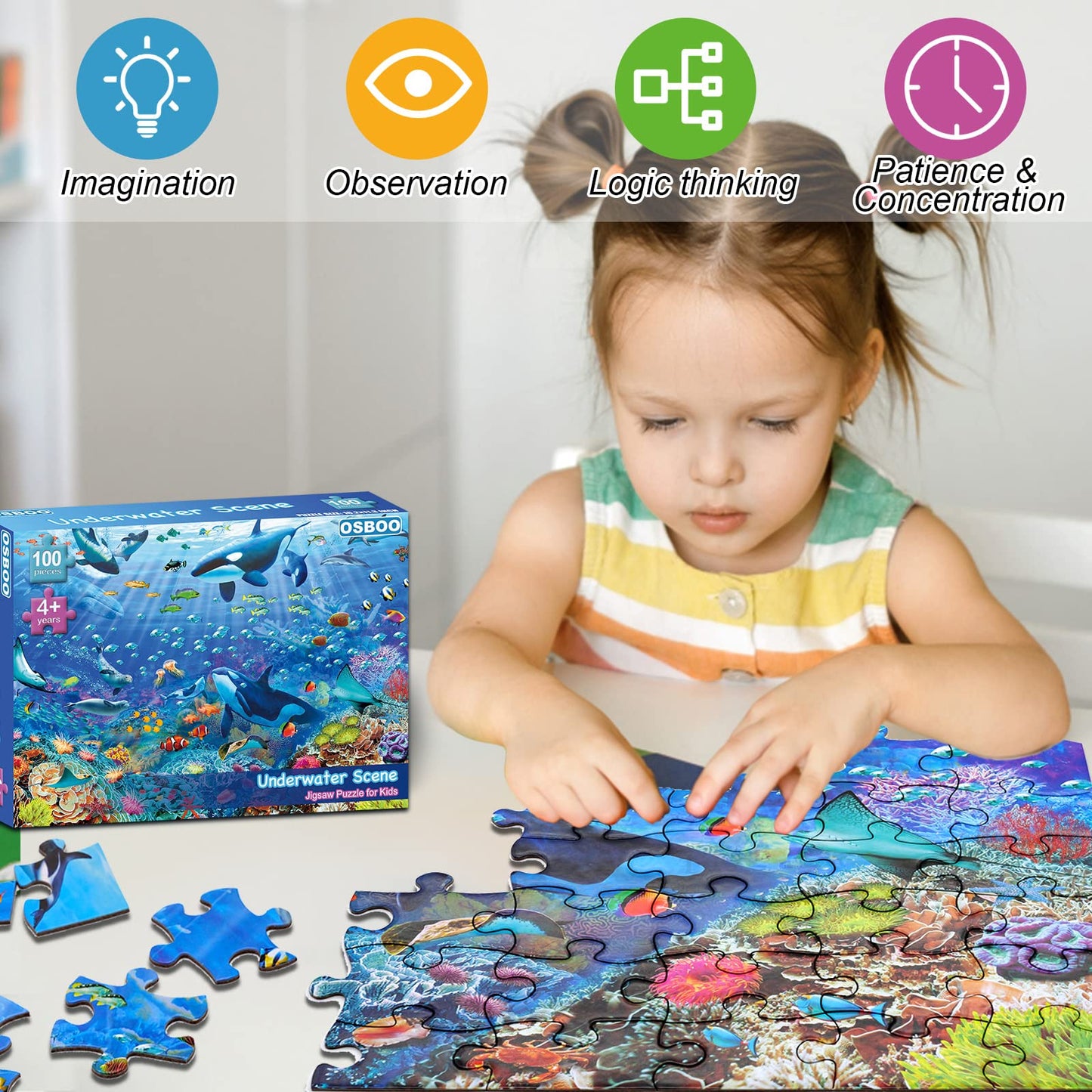 OSBOO 100-Piece Underwater Scene Puzzle for Kids 4-10 – Educational Ocean Floor Jigsaw