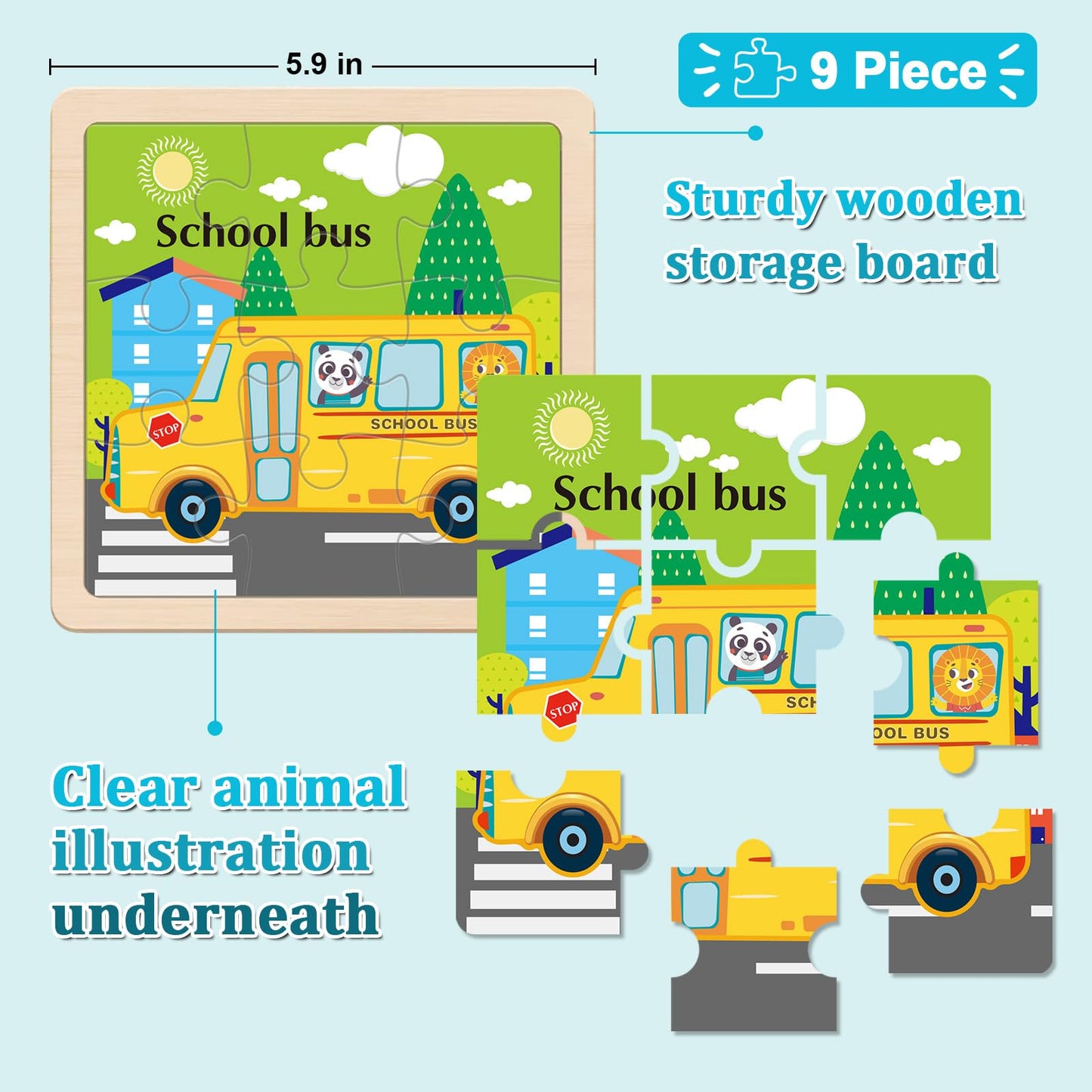 OSBOO Wooden Vehicle Puzzles for Toddlers (2-4) – 9-Piece Vehicle Jigsaws for Kids 3-5 | Montessori Toddler Toys & Learning Gifts