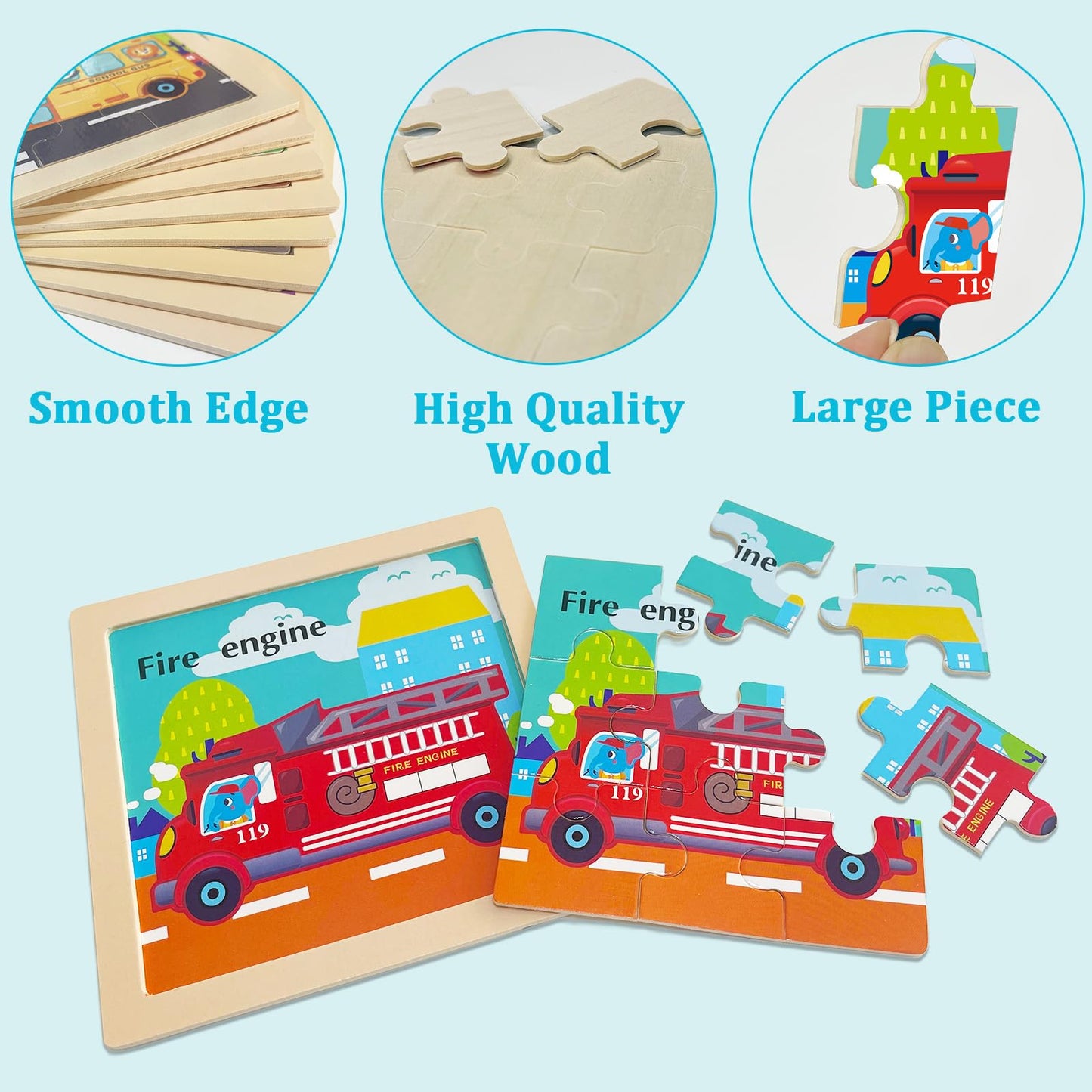 OSBOO Wooden Vehicle Puzzles for Toddlers (2-4) – 9-Piece Vehicle Jigsaws for Kids 3-5 | Montessori Toddler Toys & Learning Gifts