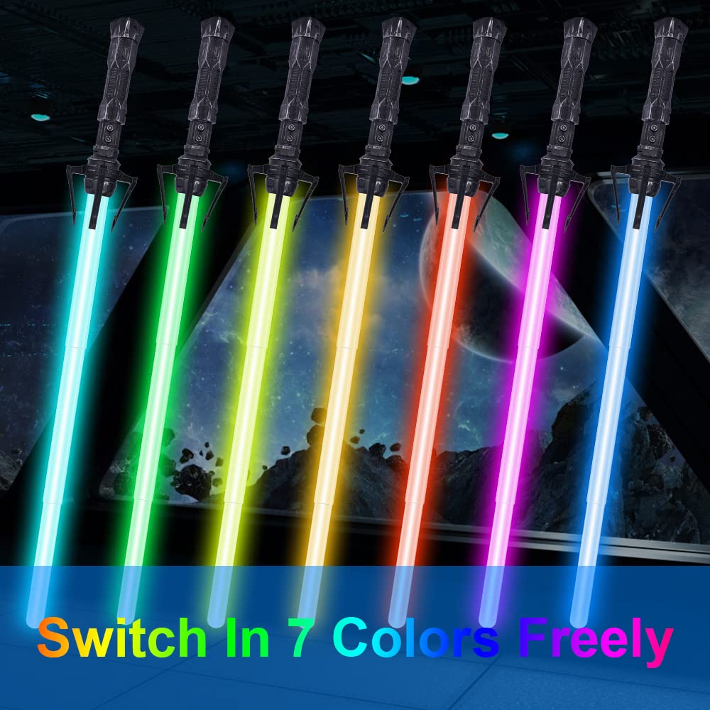 OSDUE Lightsaber – 7-Color Light Up Saber with FX Sound, Retractable 2-in-1 Toy