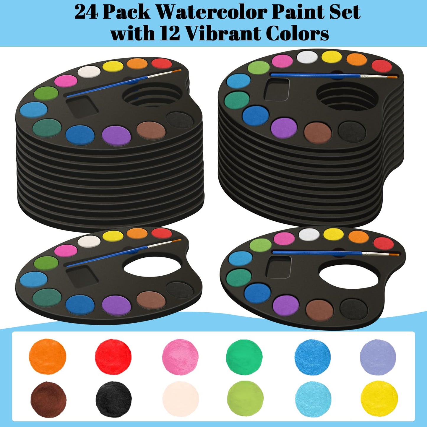 OSIMIG 24 Pack Watercolor Paint Set – Washable, Kid-Safe, Rich Pigments