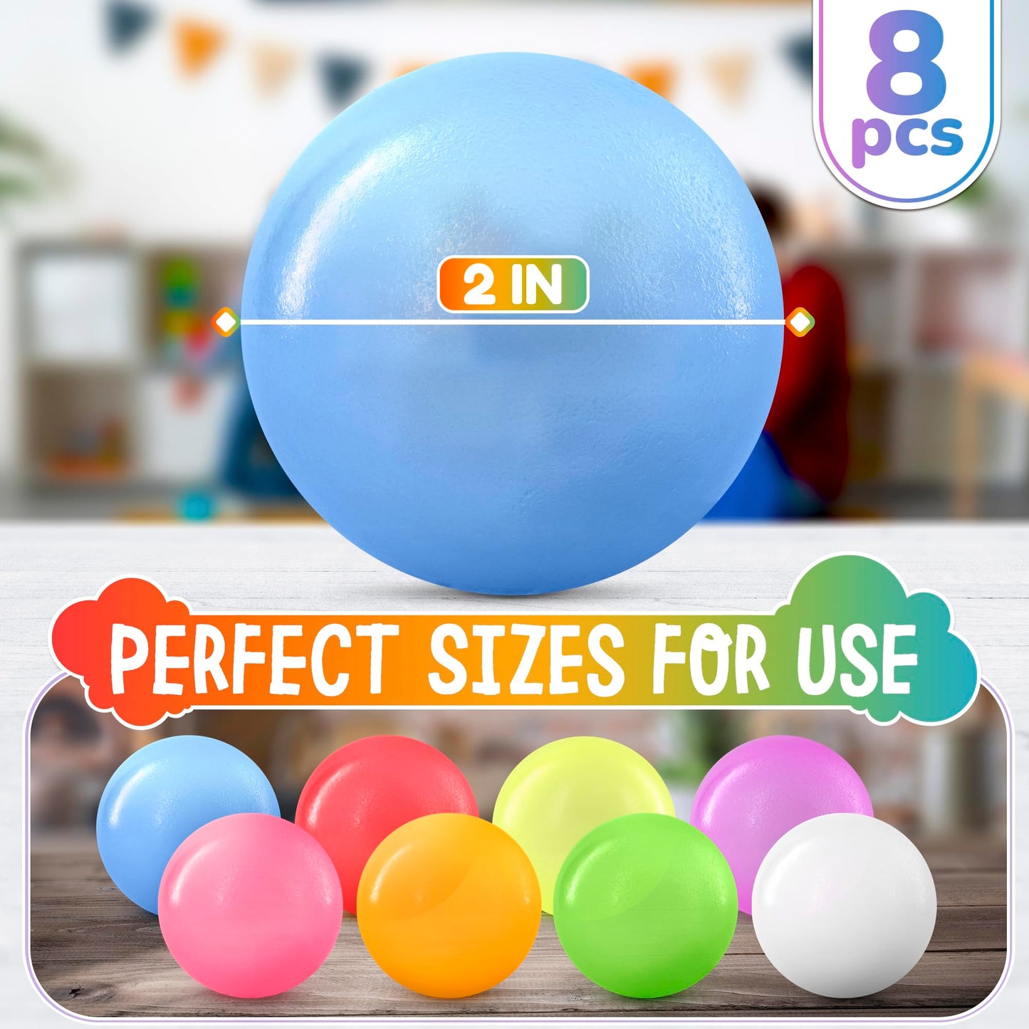 OSKAL 8 Pcs Glow-in-the-Dark Sticky Ceiling Balls – Self-Adhesive Sensory Squishy (2-Inch Neon Glow)