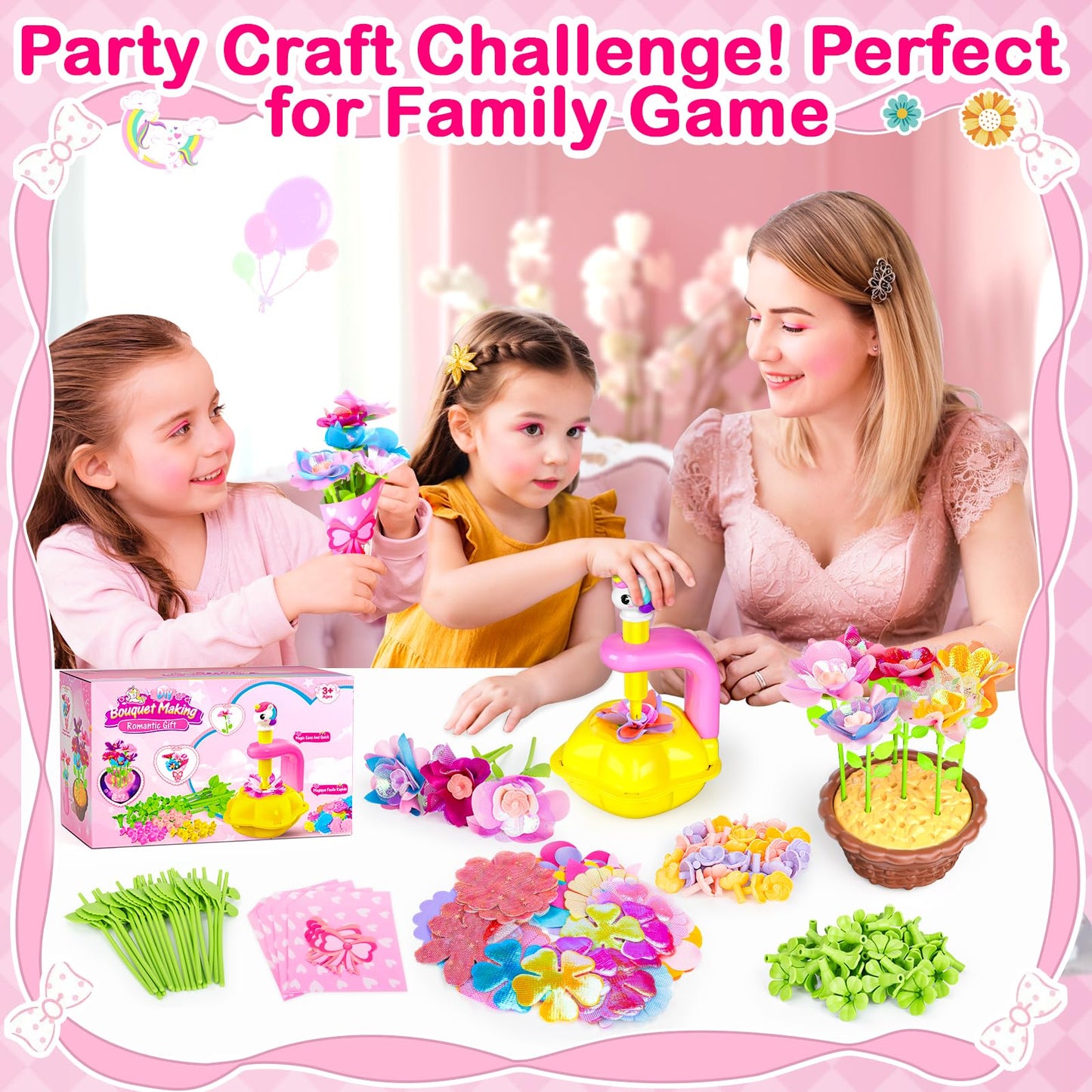 Osllate DIY Flower Bouquet Craft Kit for Kids – Lighted Vase & Unicornous Design (Pink)