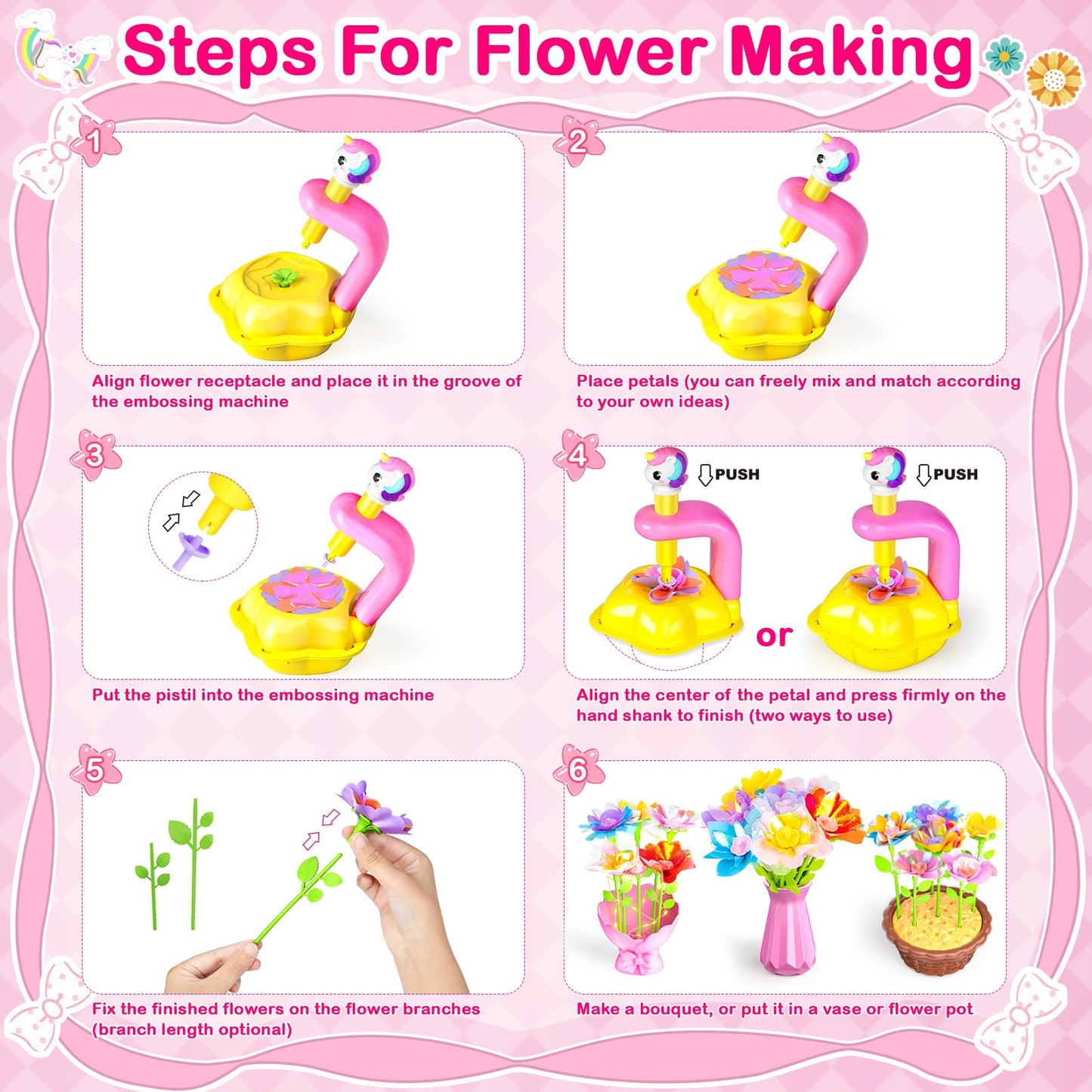 Osllate DIY Flower Bouquet Craft Kit for Kids – Lighted Vase & Unicornous Design (Pink)