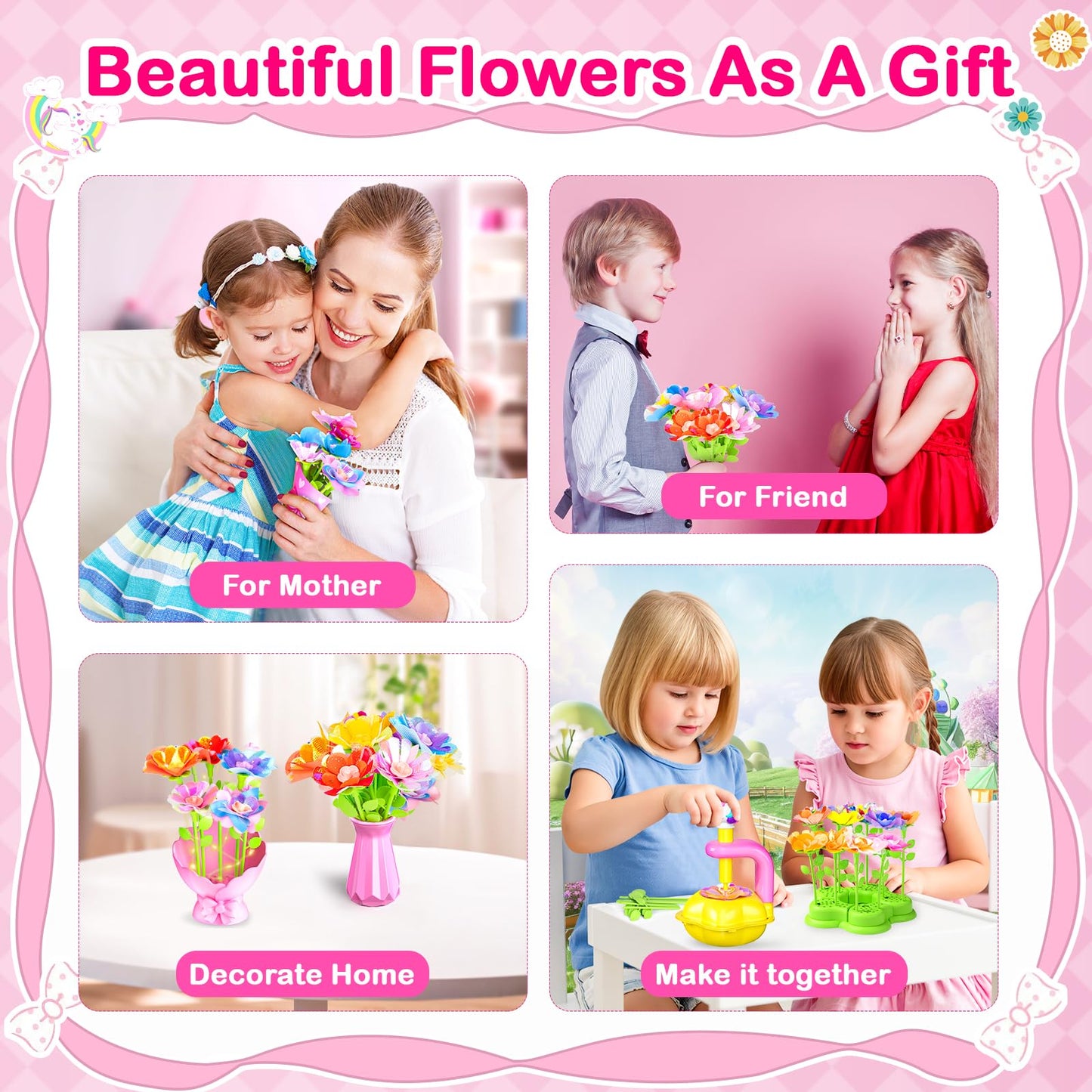 Osllate DIY Flower Bouquet Craft Kit for Kids – Lighted Vase & Unicornous Design (Pink)