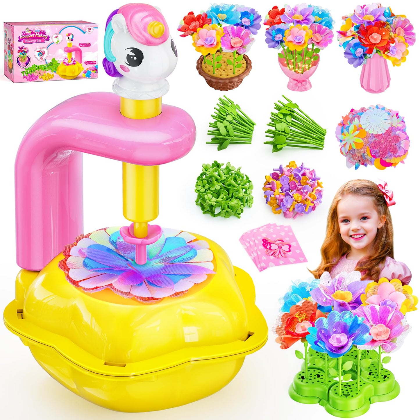 Osllate DIY Flower Bouquet Craft Kit for Kids – Lighted Vase & Unicornous Design (Pink)