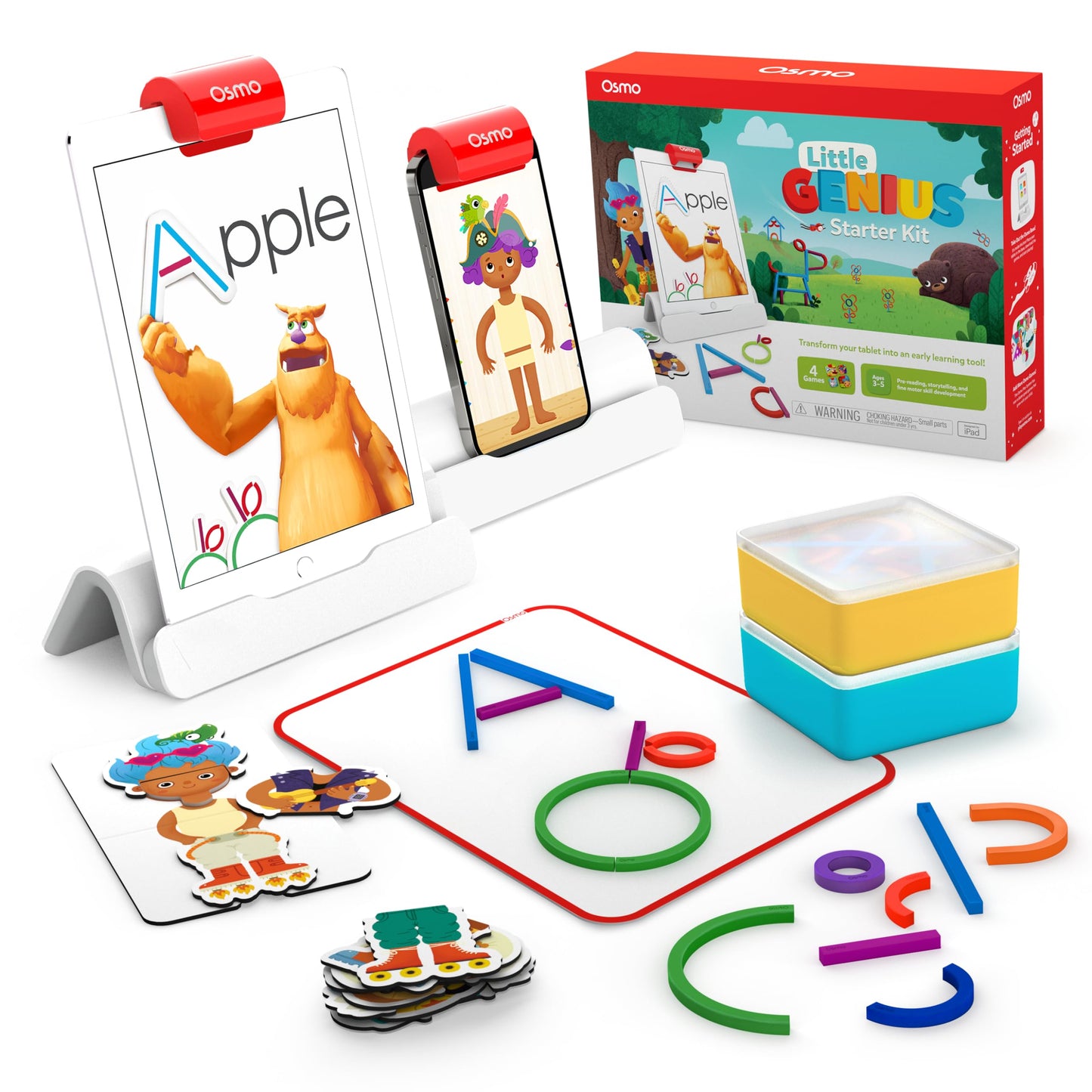 Osmo Little Genius Starter Kit for iPad – 4 Hands-On Games for Ages 3–5 (Base Included)