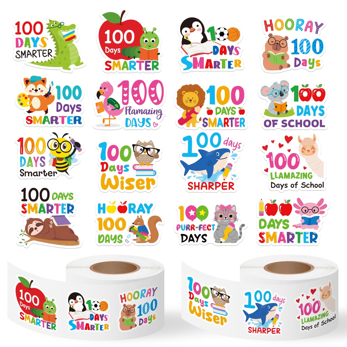 OSNIE 100 Days of School Stickers – 1000 Pcs in 2 Rolls for Kids Rewards & Classroom Decor