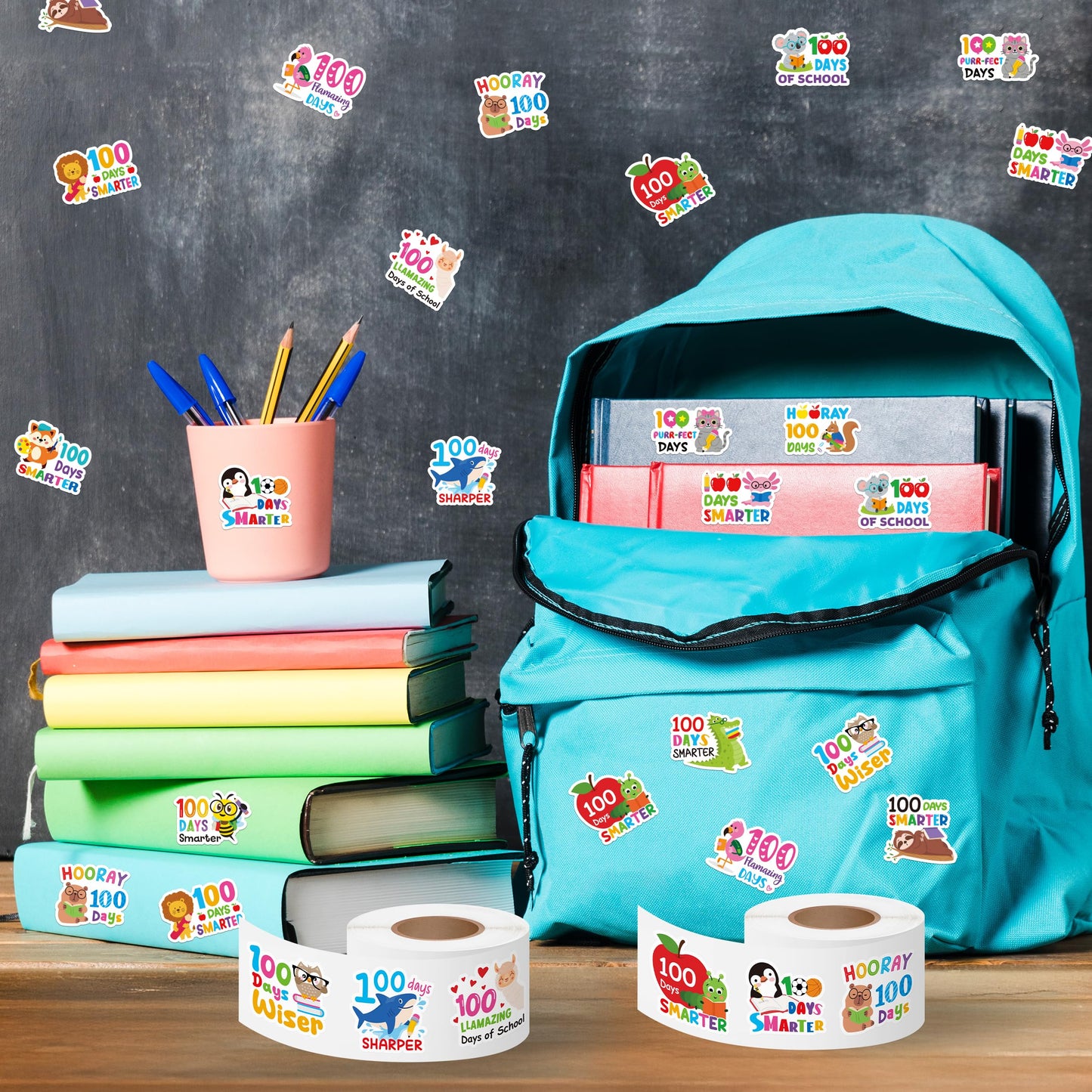 OSNIE 100 Days of School Stickers – 1000 Pcs in 2 Rolls for Kids Rewards & Classroom Decor