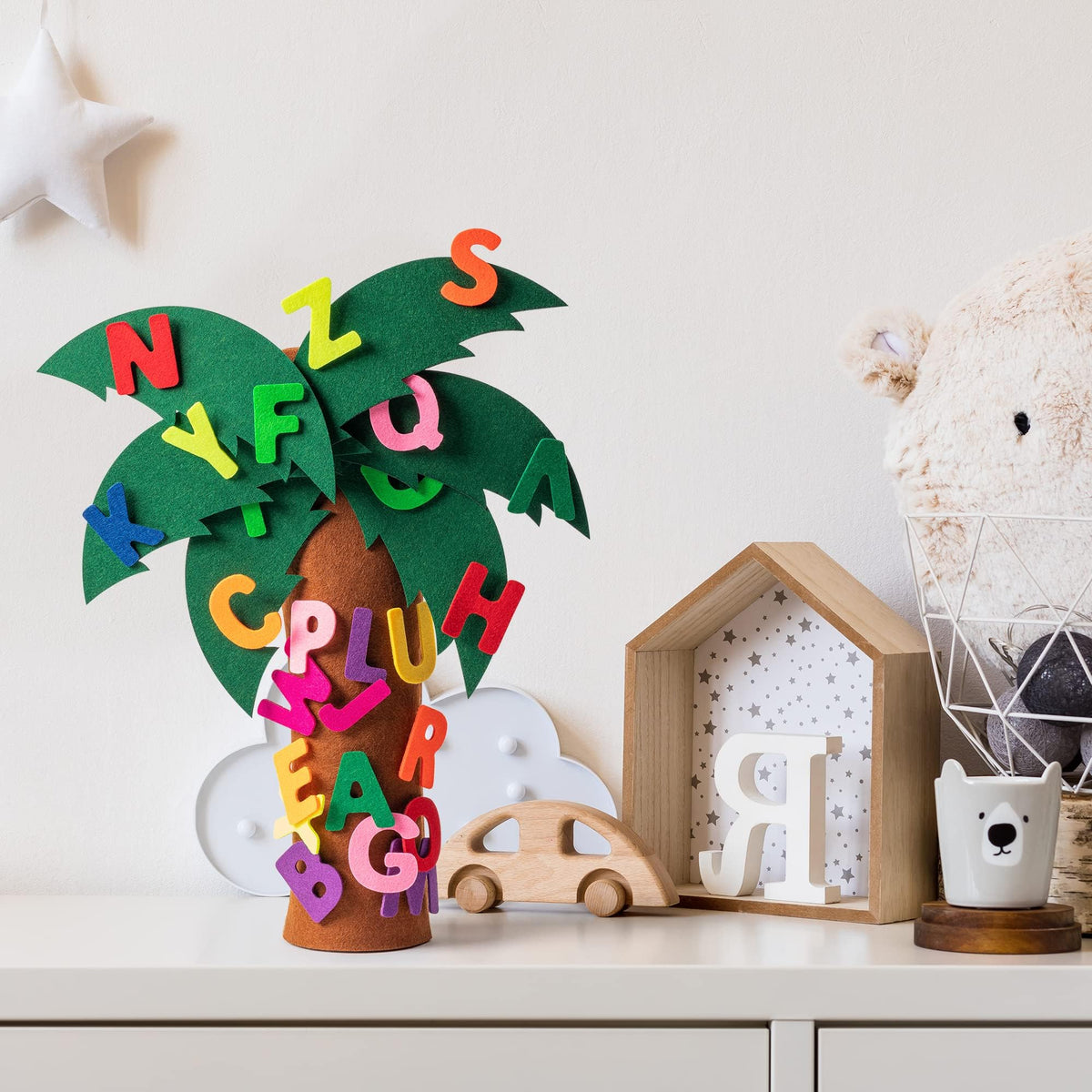 OSNIE 18-Inch Felt Reading Week Tree Toy with 26 Letters – Freestanding Coconut Tree