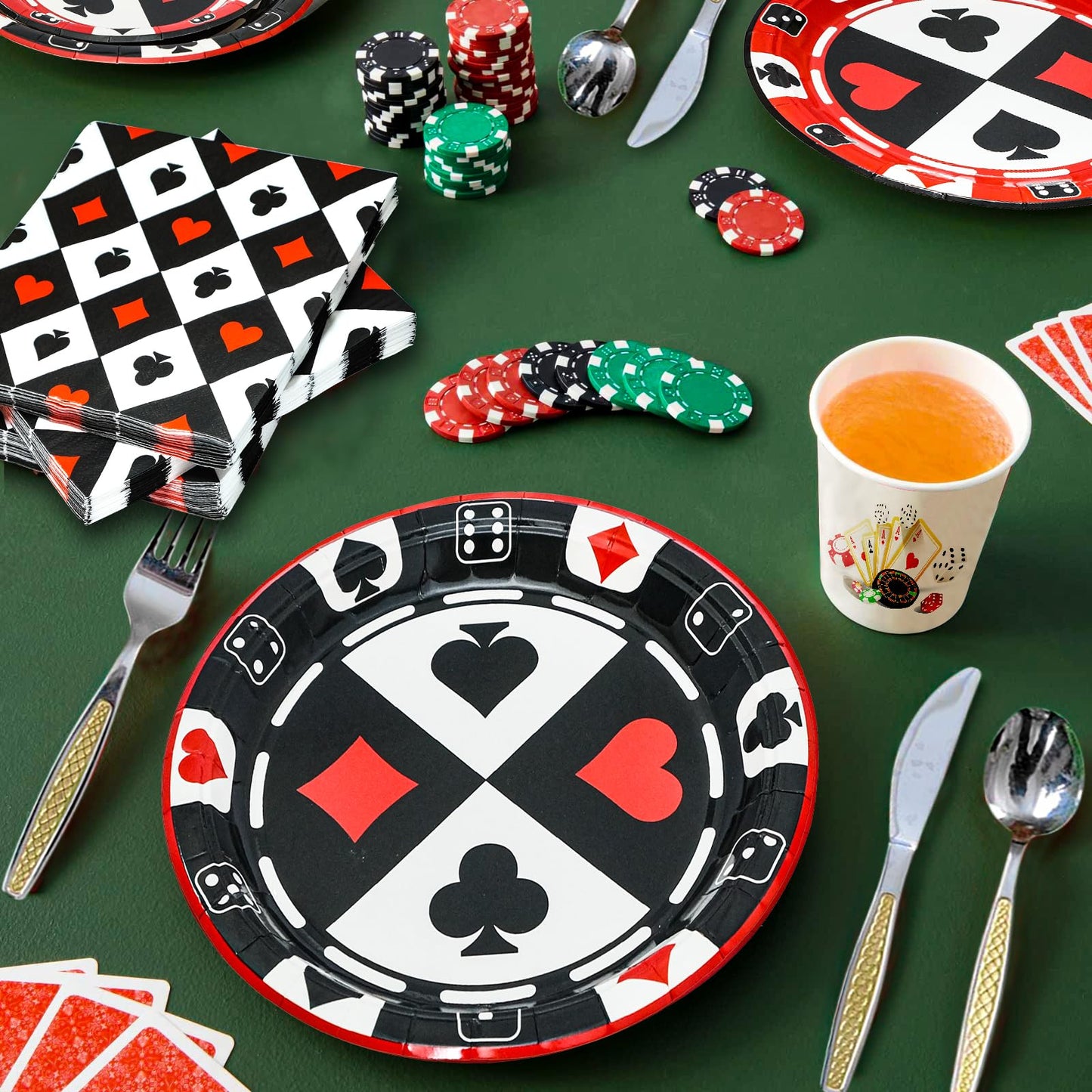 Osonm 180PCS Casino Party Supplies – Plates, Napkins & More for Poker Night