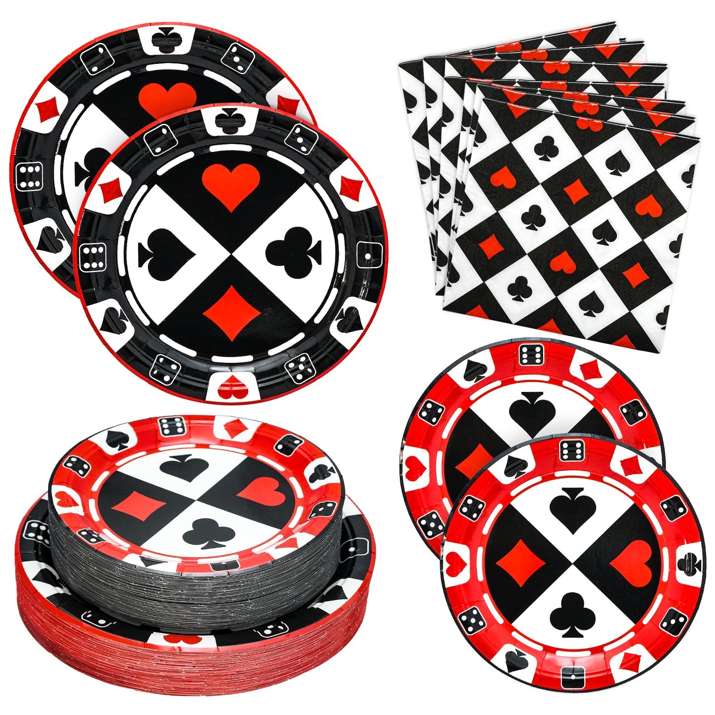 Osonm 180PCS Casino Party Supplies – Plates, Napkins & More for Poker Night