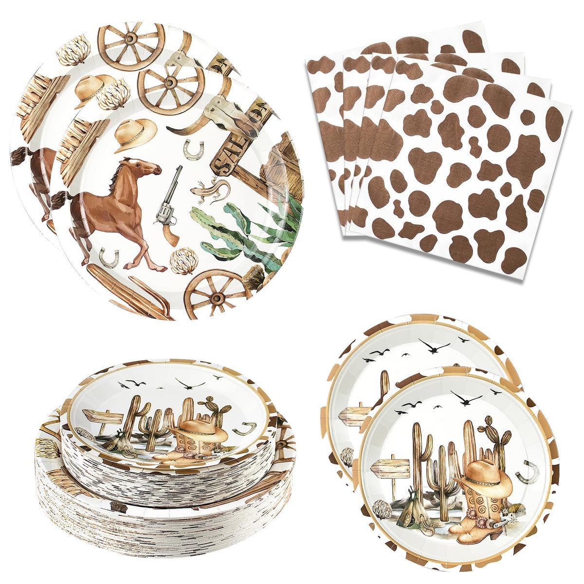 Osonm 180PCS Cowboy Party Supplies Kit — Plates, Napkins & Western Decor for Wild West Celebrations