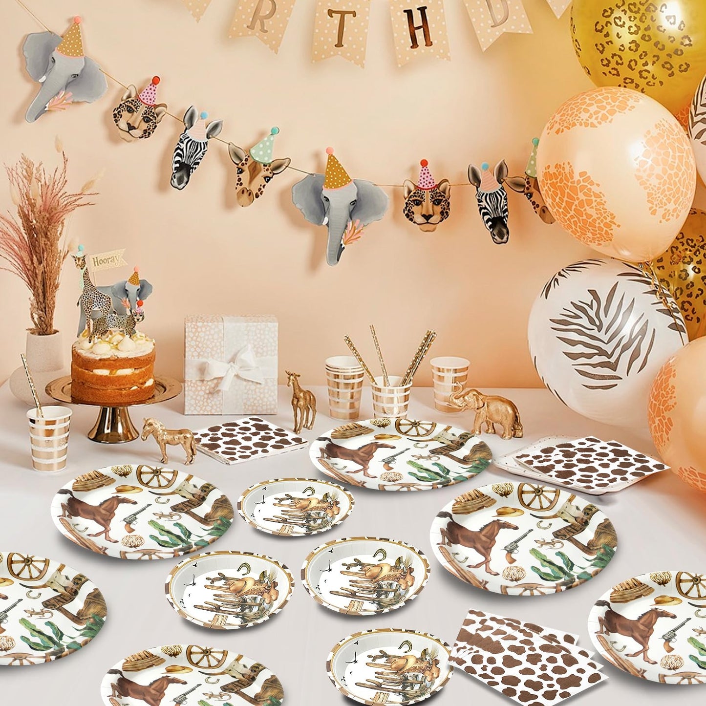 Osonm 180PCS Cowboy Party Supplies Kit — Plates, Napkins & Western Decor for Wild West Celebrations