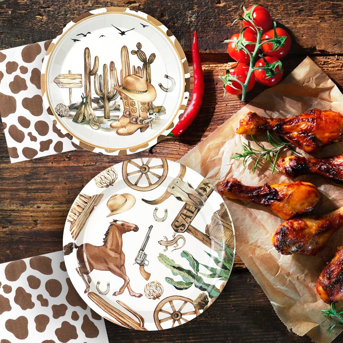 Osonm 180PCS Cowboy Party Supplies Kit — Plates, Napkins & Western Decor for Wild West Celebrations