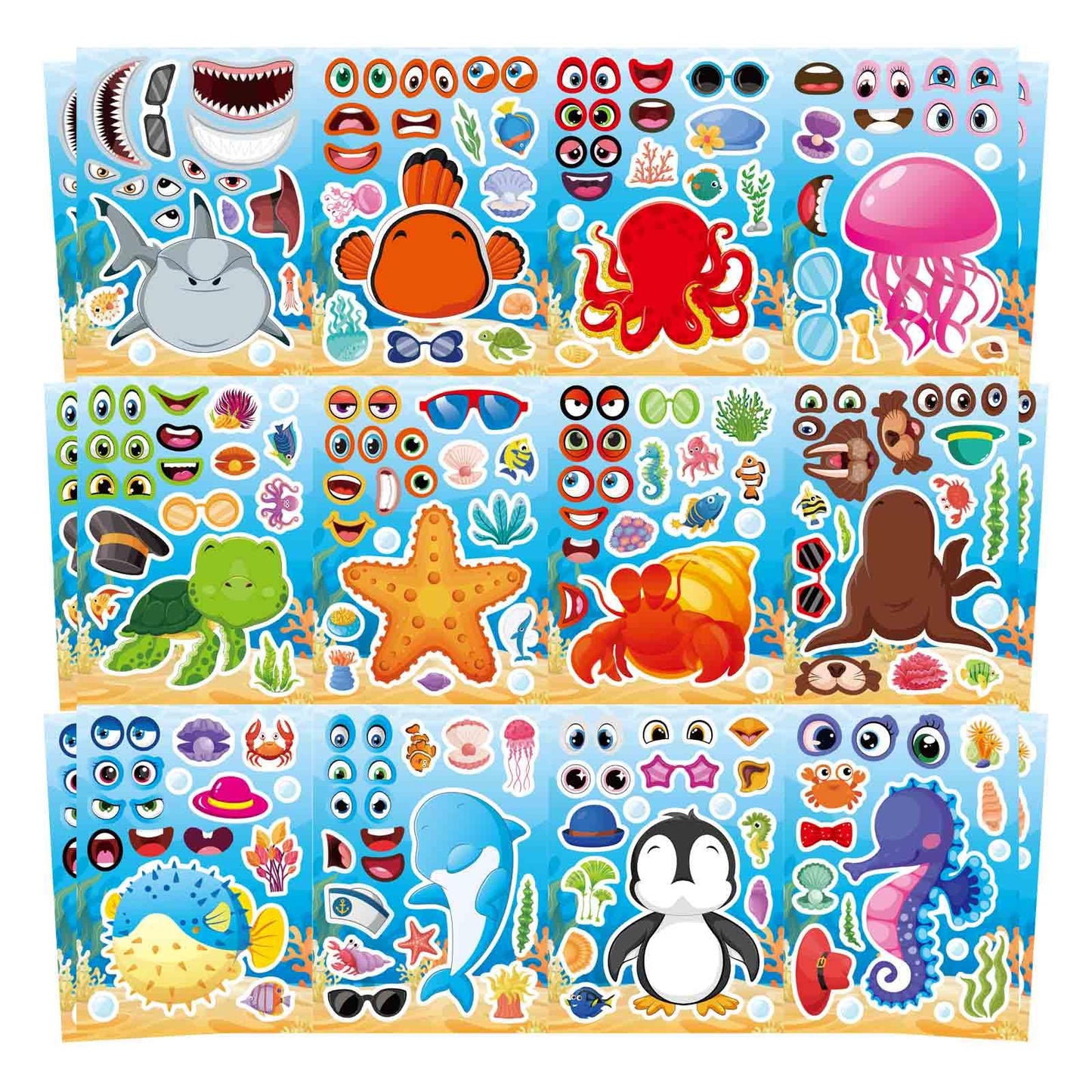 OTAITY 24 Sheets Ocean Animal Stickers for Kids – Make a Face Sticker & Sea Life Crafts