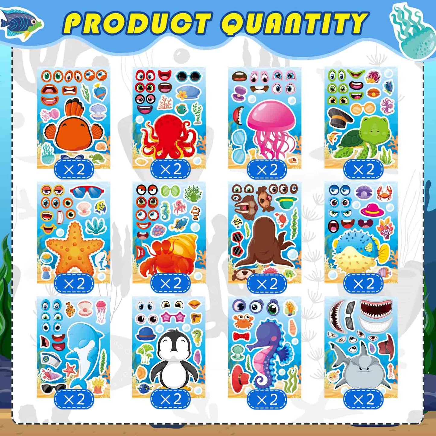 OTAITY 24 Sheets Ocean Animal Stickers for Kids – Make a Face Sticker & Sea Life Crafts