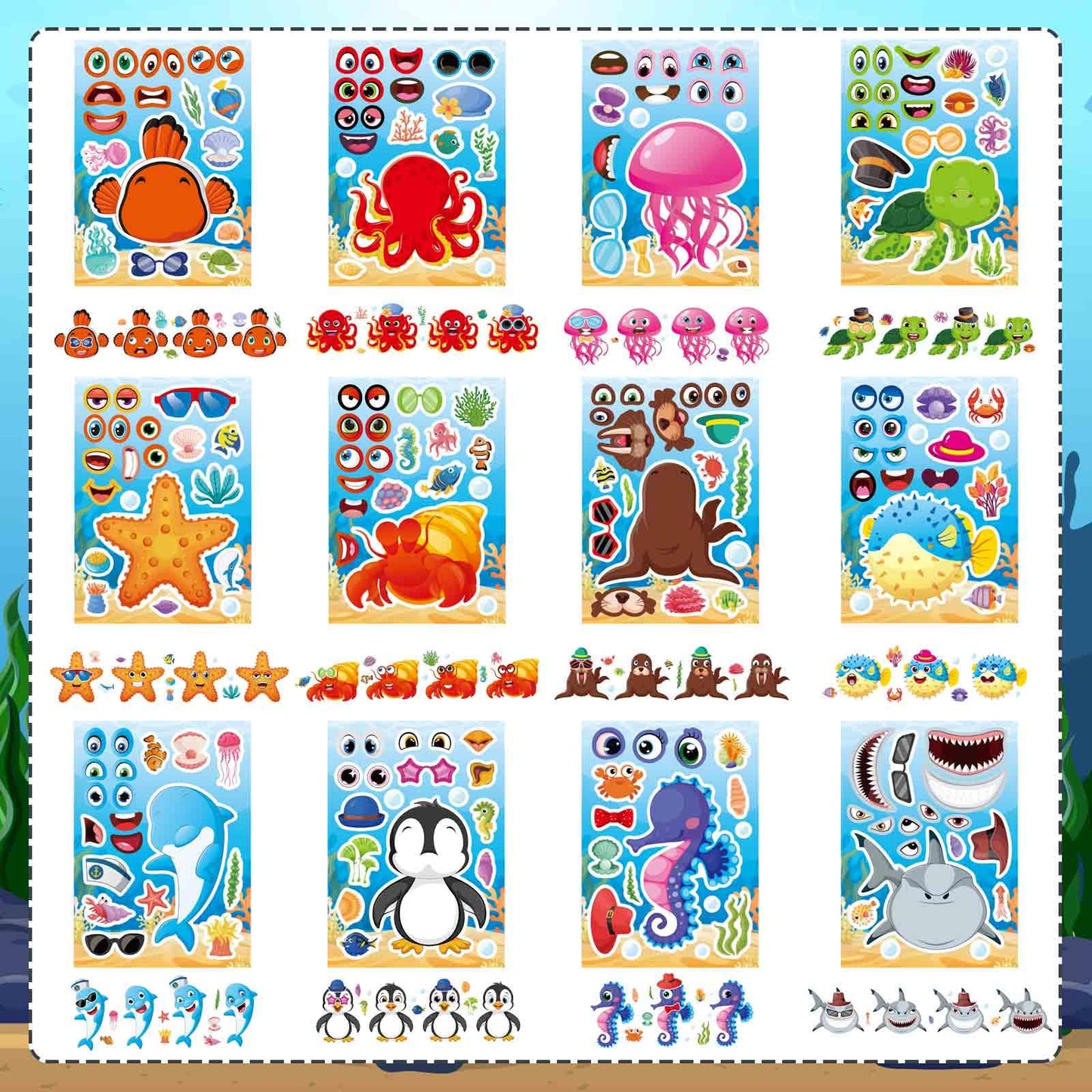 OTAITY 24 Sheets Ocean Animal Stickers for Kids – Make a Face Sticker & Sea Life Crafts