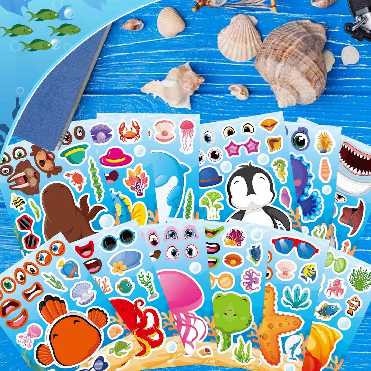 OTAITY 24 Sheets Ocean Animal Stickers for Kids – Make a Face Sticker & Sea Life Crafts