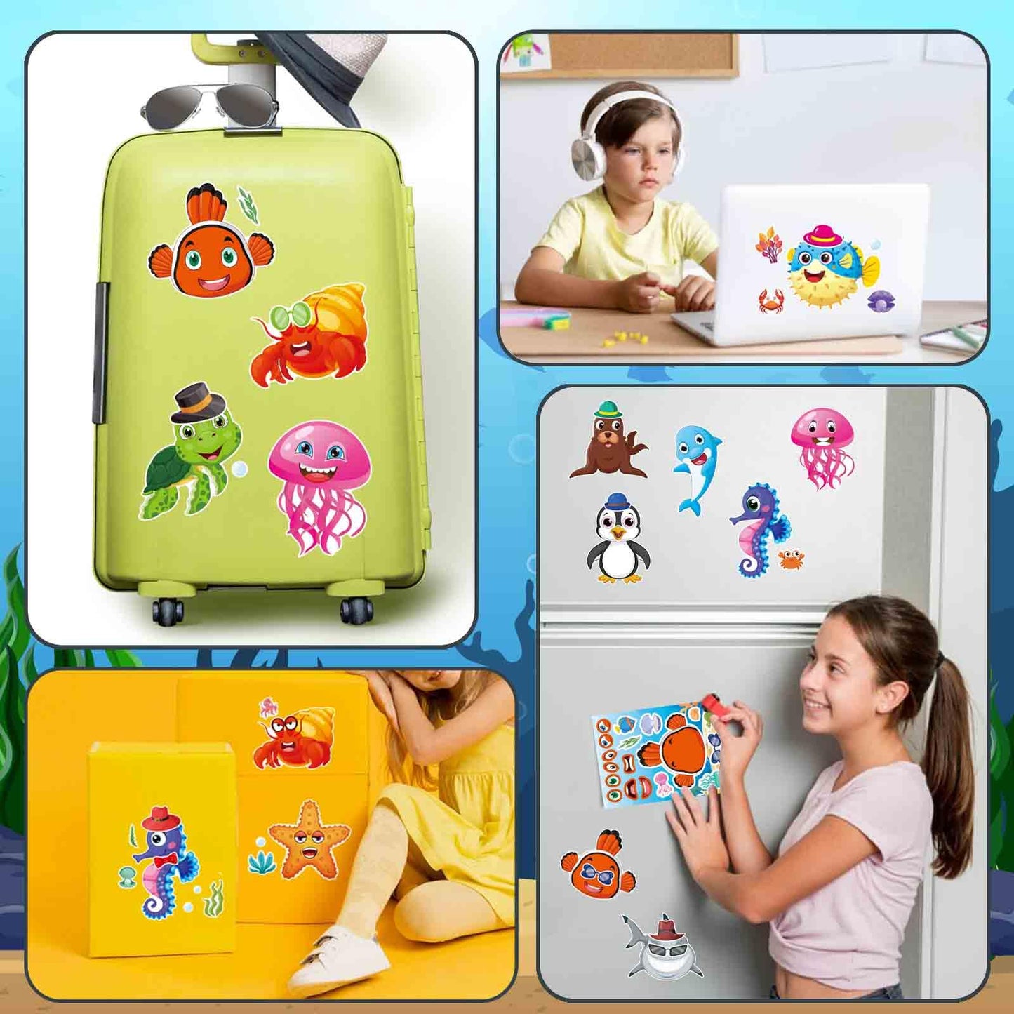 OTAITY 24 Sheets Ocean Animal Stickers for Kids – Make a Face Sticker & Sea Life Crafts