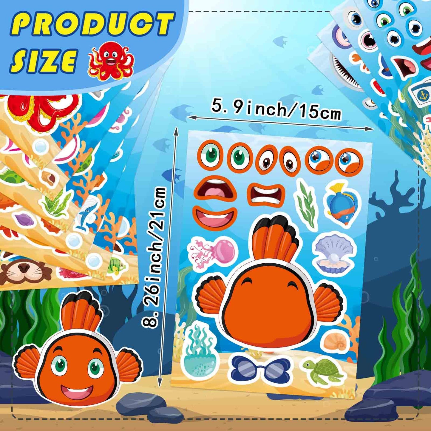 OTAITY 24 Sheets Ocean Animal Stickers for Kids – Make a Face Sticker & Sea Life Crafts