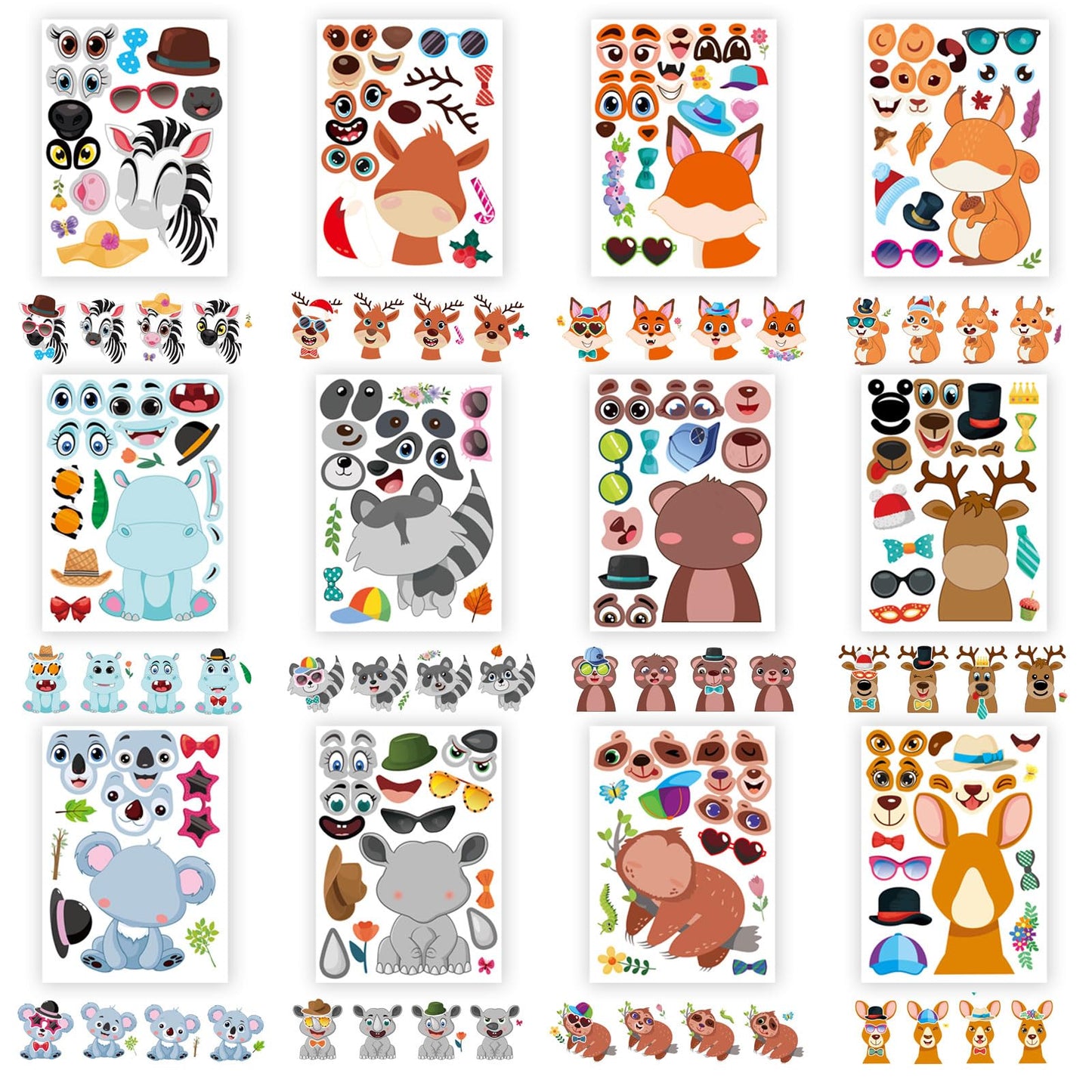 OTAITY 48 PCS Make-a-Face Sticker Sheets – Animal Mix & Match Kids Craft Kit