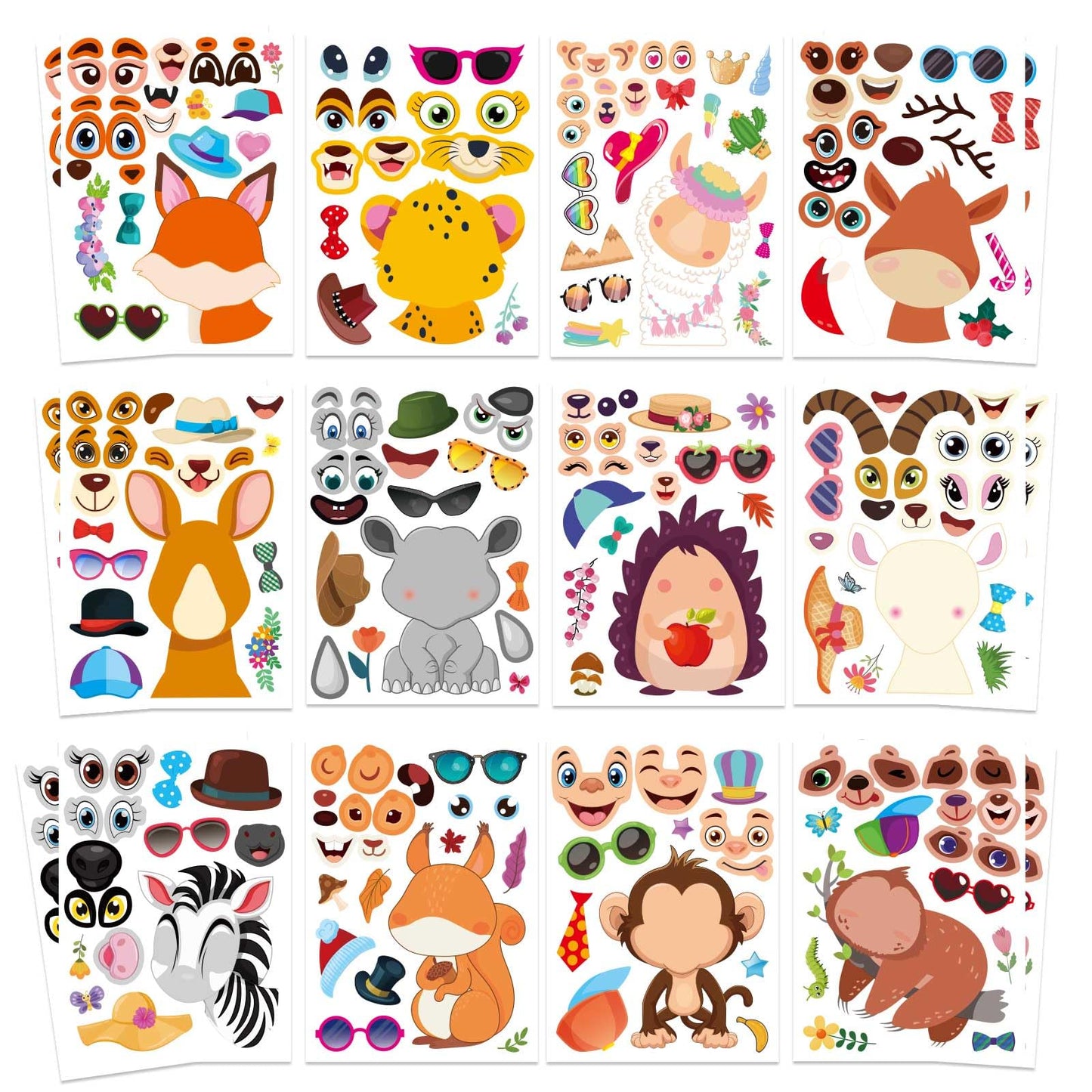 OTAITY 48 PCS Make-a-Face Sticker Sheets – Animal Mix & Match Kids Craft Kit