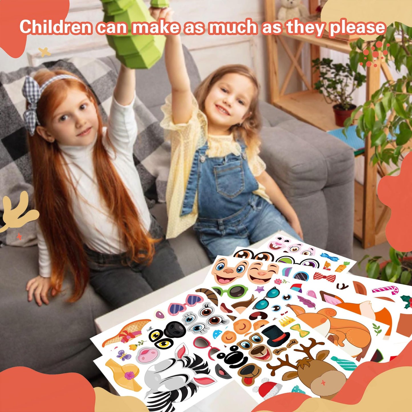 OTAITY 48 PCS Make-a-Face Sticker Sheets – Animal Mix & Match Kids Craft Kit