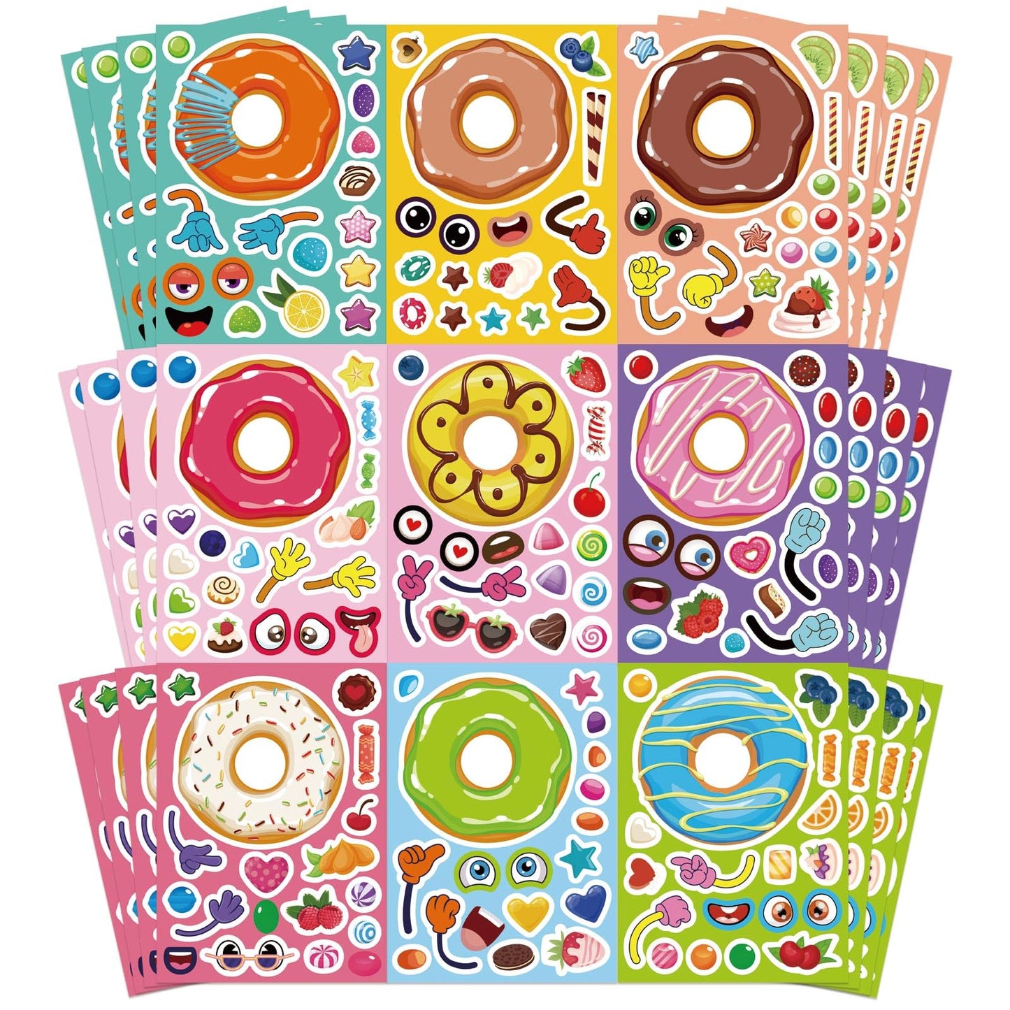 OTAITY 36 Sheets Make a Face Donut Stickers – Mix & Match Dessert Stickers for Kids, DIY Crafts, Classroom Favors