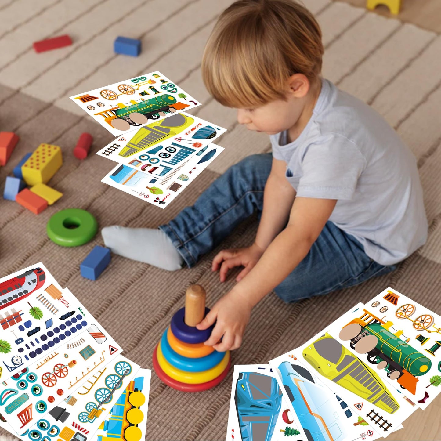 OTAITY 24 Sheets Train Stickers for Kids – Make-A-Face DIY Craft Kit