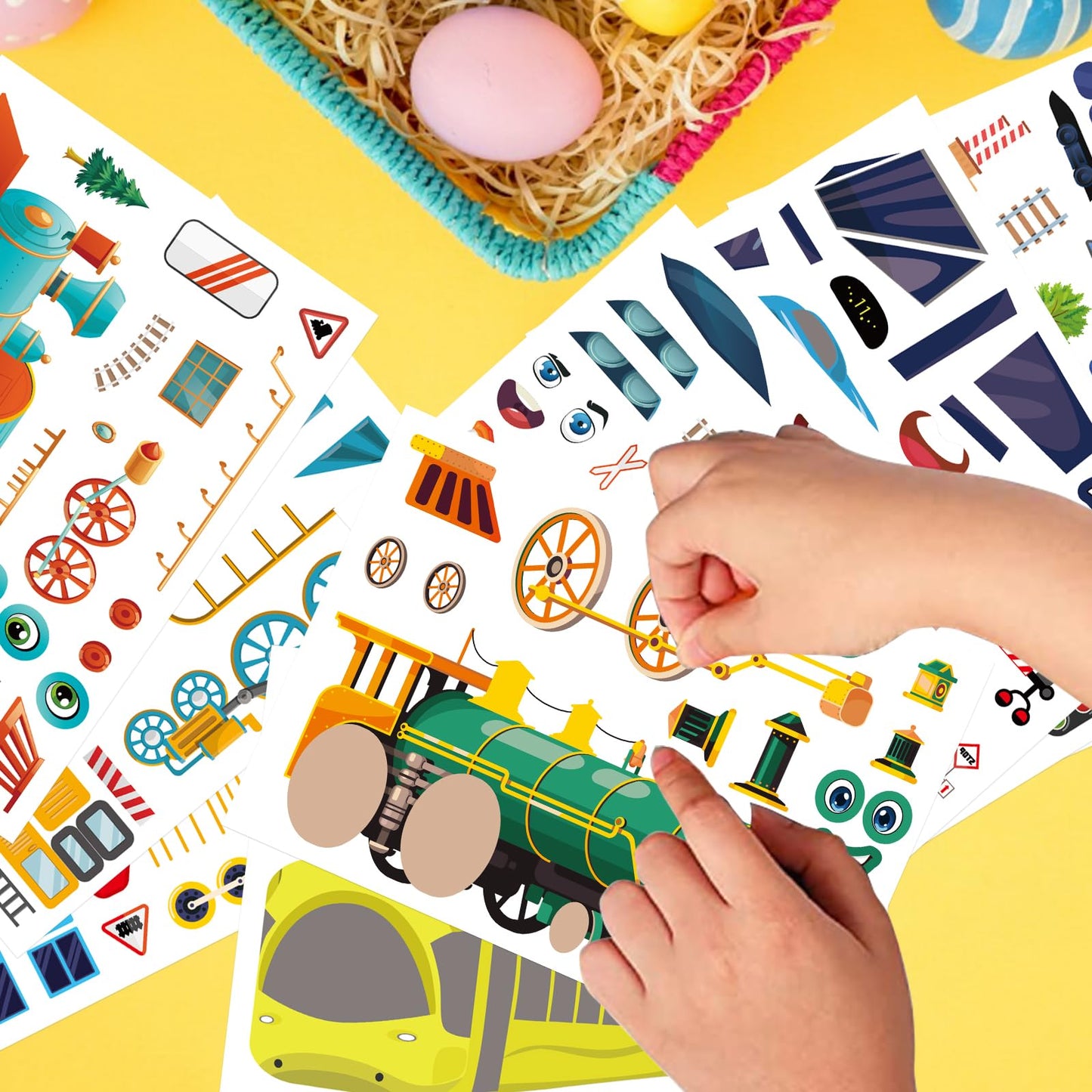 OTAITY 24 Sheets Train Stickers for Kids – Make-A-Face DIY Craft Kit