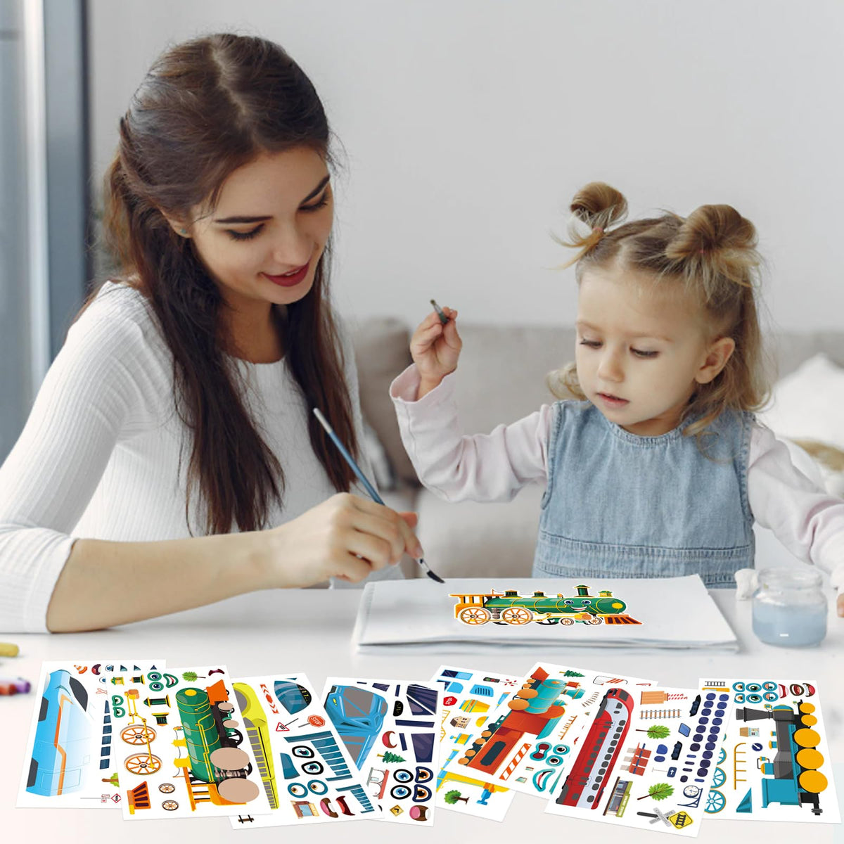 OTAITY 24 Sheets Train Stickers for Kids – Make-A-Face DIY Craft Kit