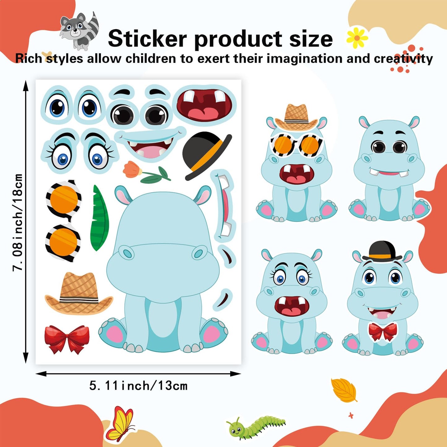 OTAITY 48 PCS Make-a-Face Sticker Sheets – Animal Mix & Match Kids Craft Kit