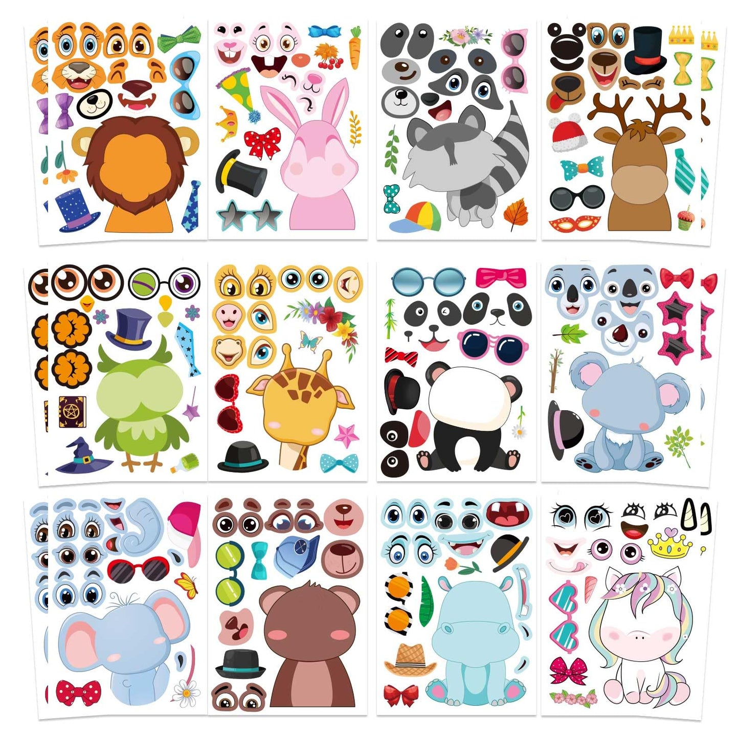 OTAITY 48 PCS Make-a-Face Sticker Sheets – Animal Mix & Match Kids Craft Kit