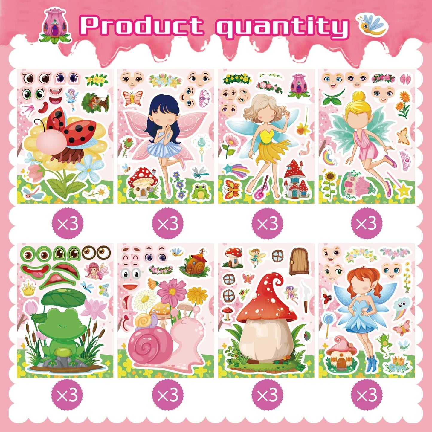 OTAITY 24 PCS Fairy Stickers for Kids – 8 Unique Designs for Party Favors & DIY Crafts