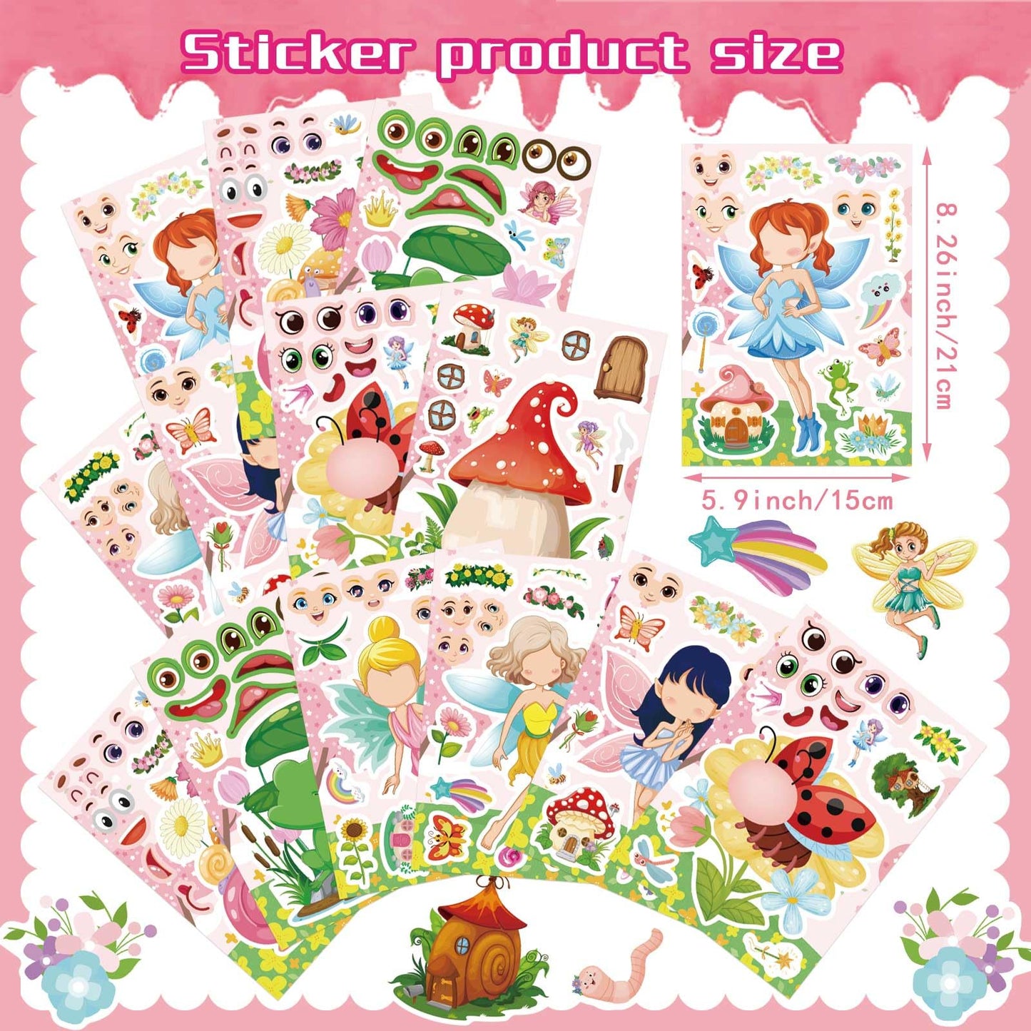 OTAITY 24 PCS Fairy Stickers for Kids – 8 Unique Designs for Party Favors & DIY Crafts