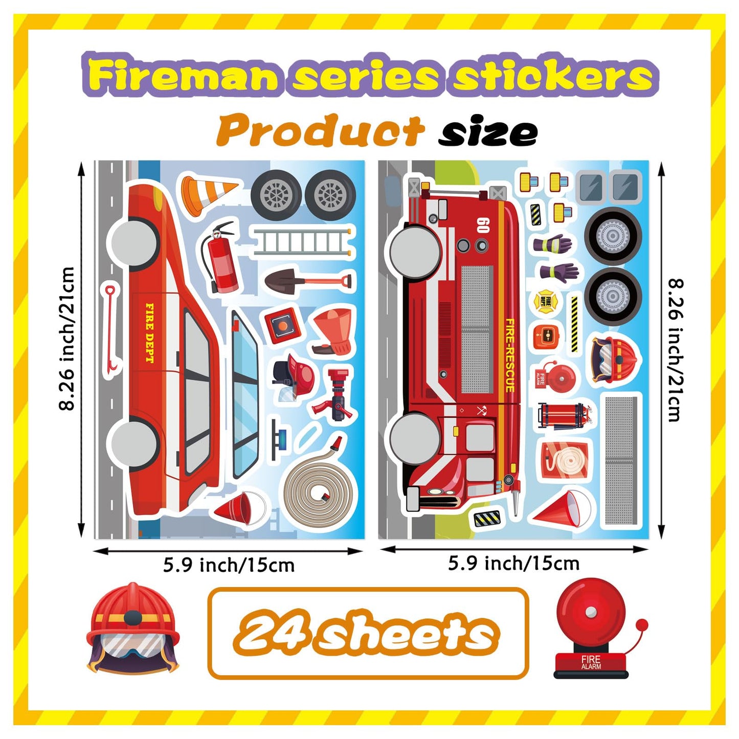 OTAITY 24 Sheets Fire Truck Stickers for Kids – Make a Face Sticker Kit (8 Designs)