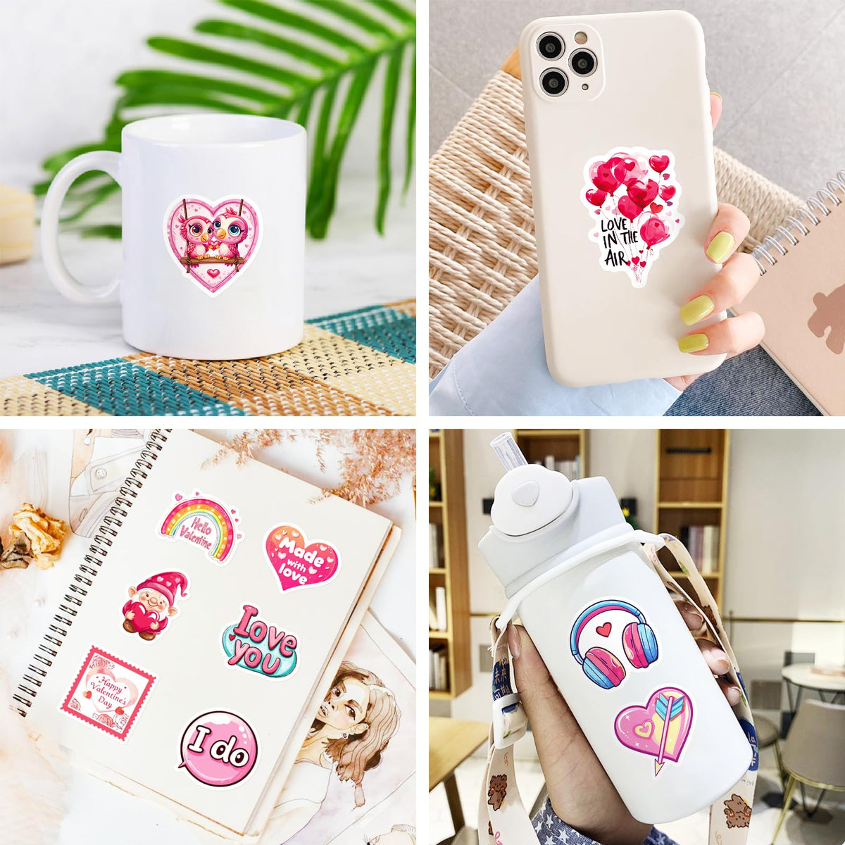 OTAITY 300 Pcs Valentine's Day Stickers - Waterproof Pink Heart Vinyl for Water Bottles, Laptops & Gifts