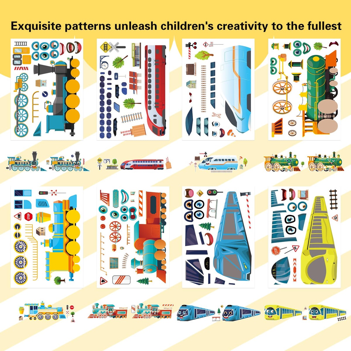 OTAITY 24 Sheets Train Stickers for Kids – Make-A-Face DIY Craft Kit