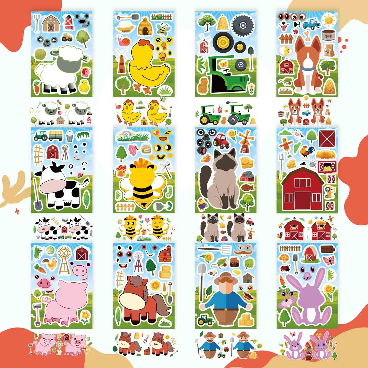 OTAITY 48 Sheets Make Your Own Farm Animal Sticker Set – Kids Party Favors, Rewards & Creative Play
