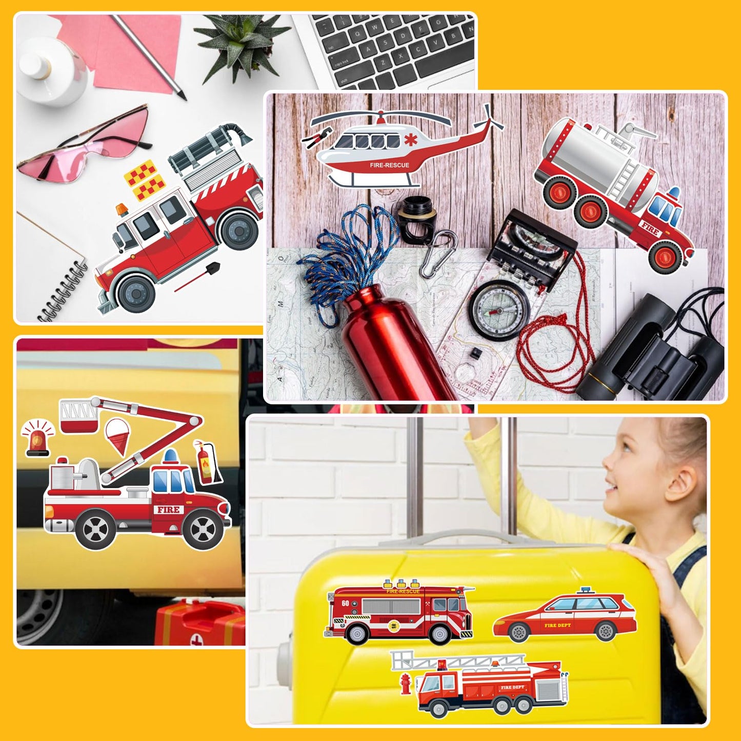 OTAITY 24 Sheets Fire Truck Stickers for Kids – Make a Face Sticker Kit (8 Designs)