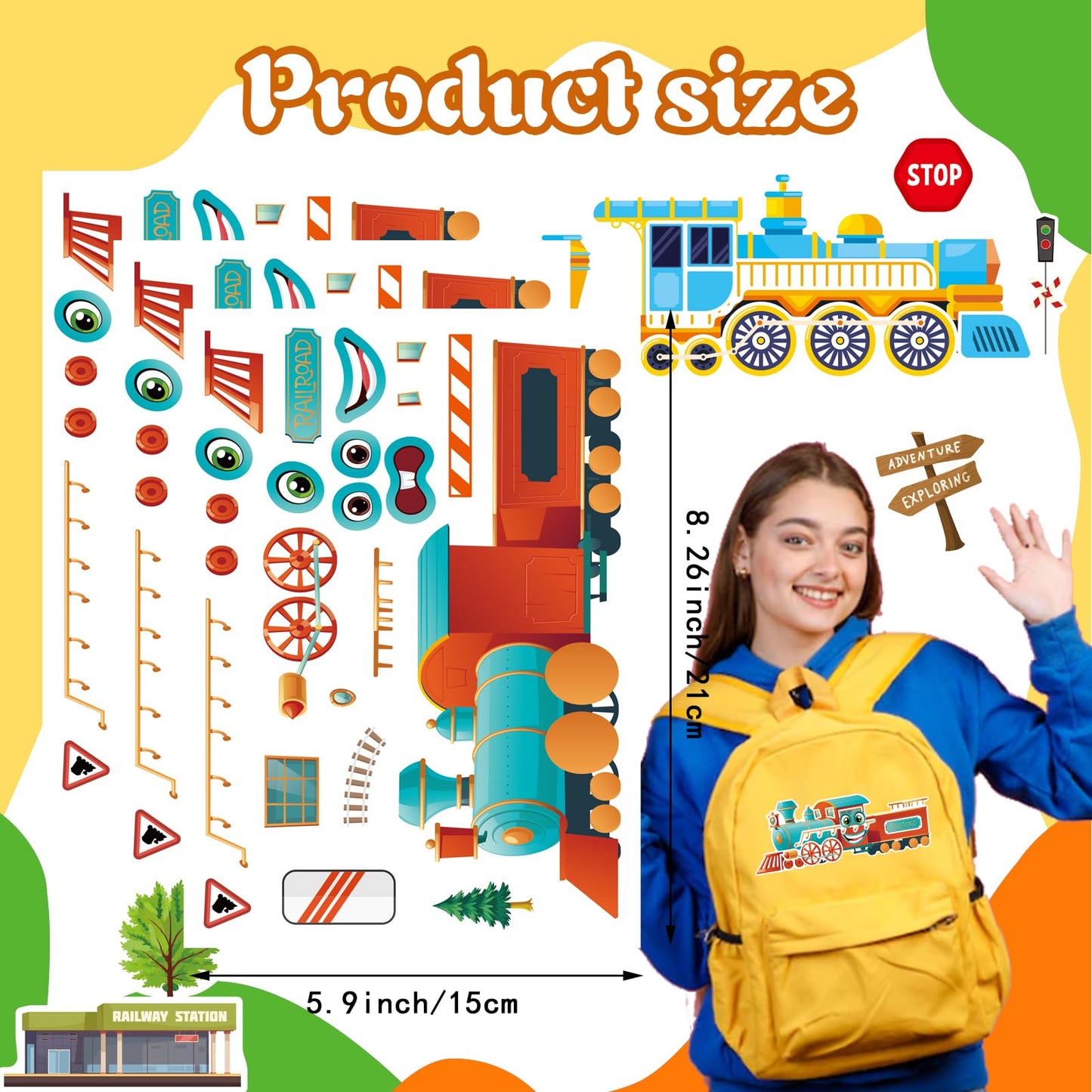 OTAITY 24 Sheets Train Stickers for Kids – Make-A-Face DIY Craft Kit