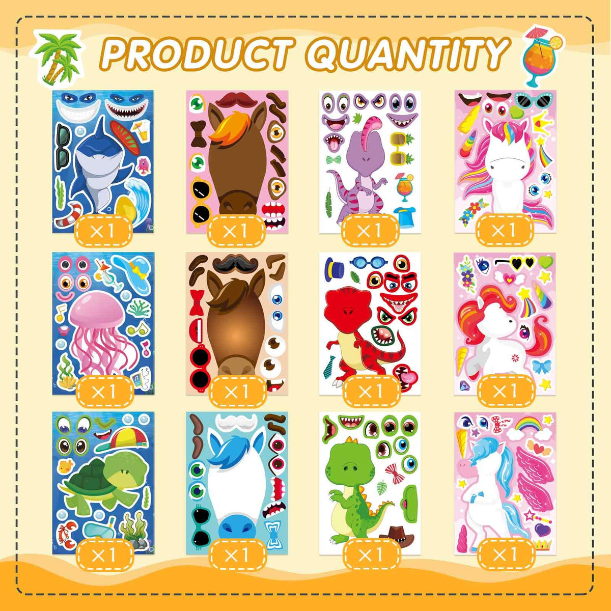 OTAITY 24 Sheets Make a Face Stickers for Kids – Sea Animals, Horses, Dinosaurs, Unicorns